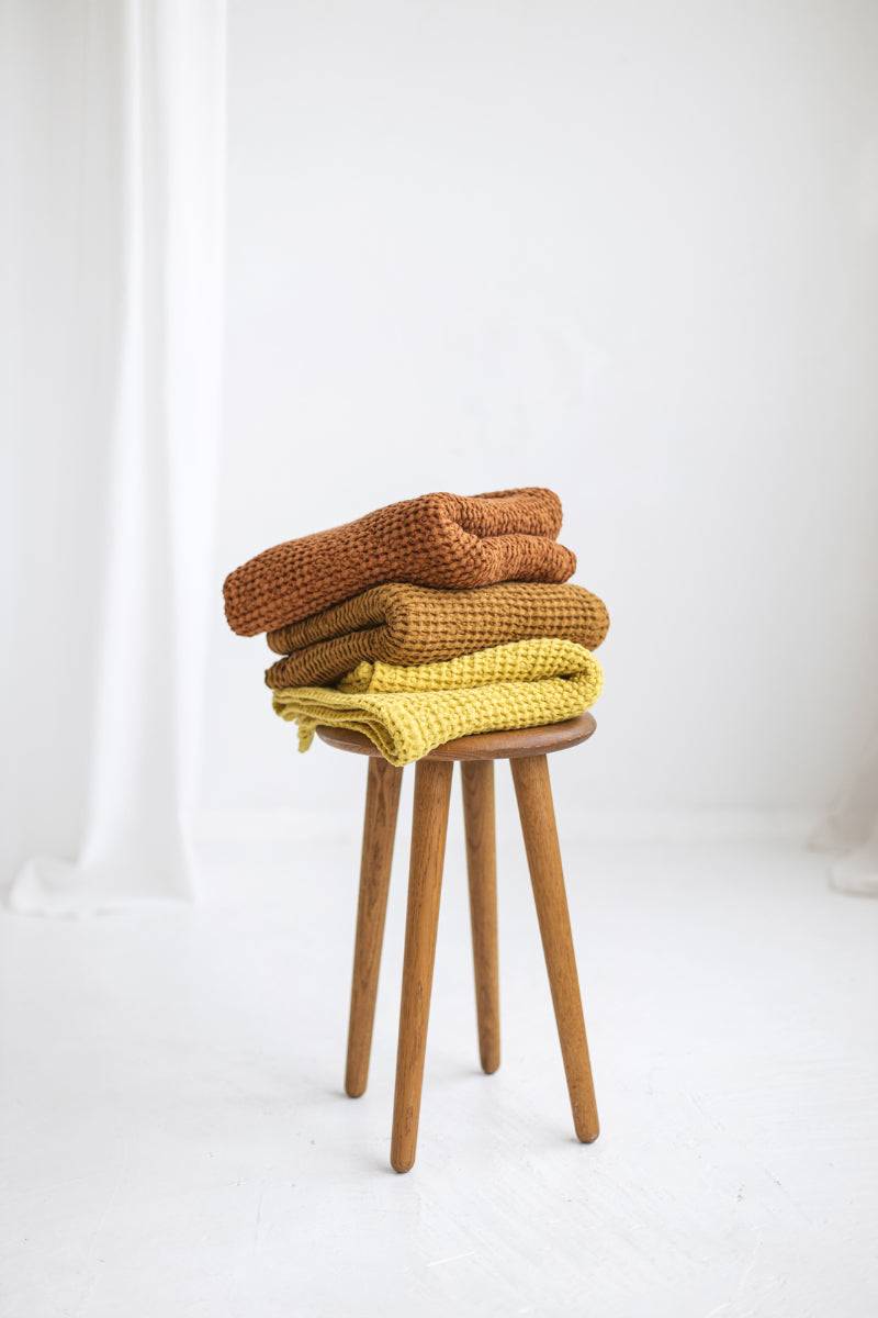 Yellow Linen Waffle Bath Towel