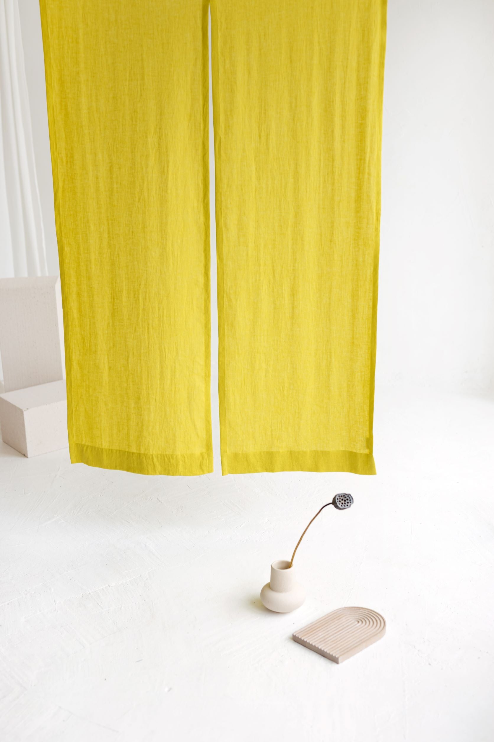 Chartreuse Yellow Linen Japanese Noren Curtain
