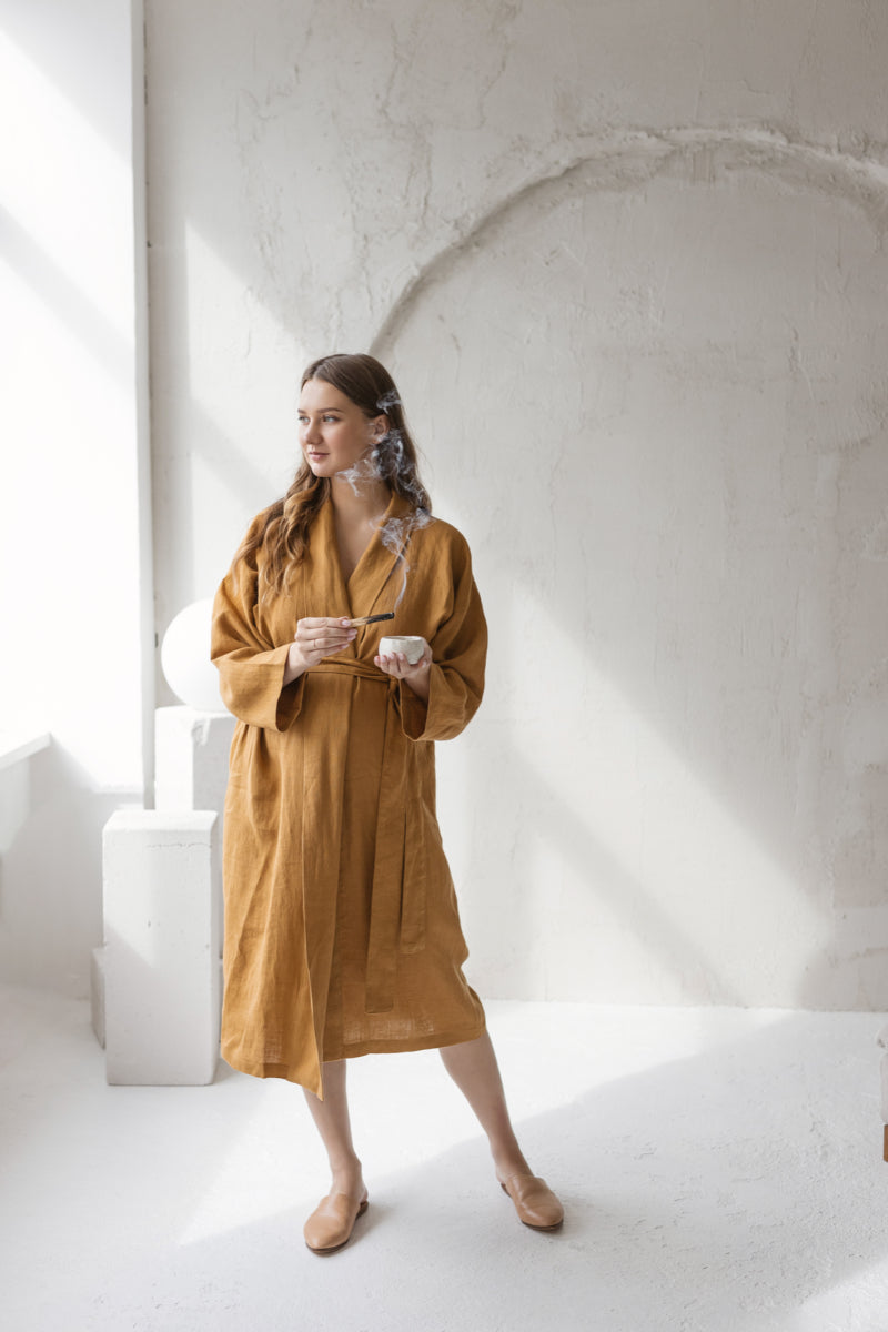 linen maternity bathrobe