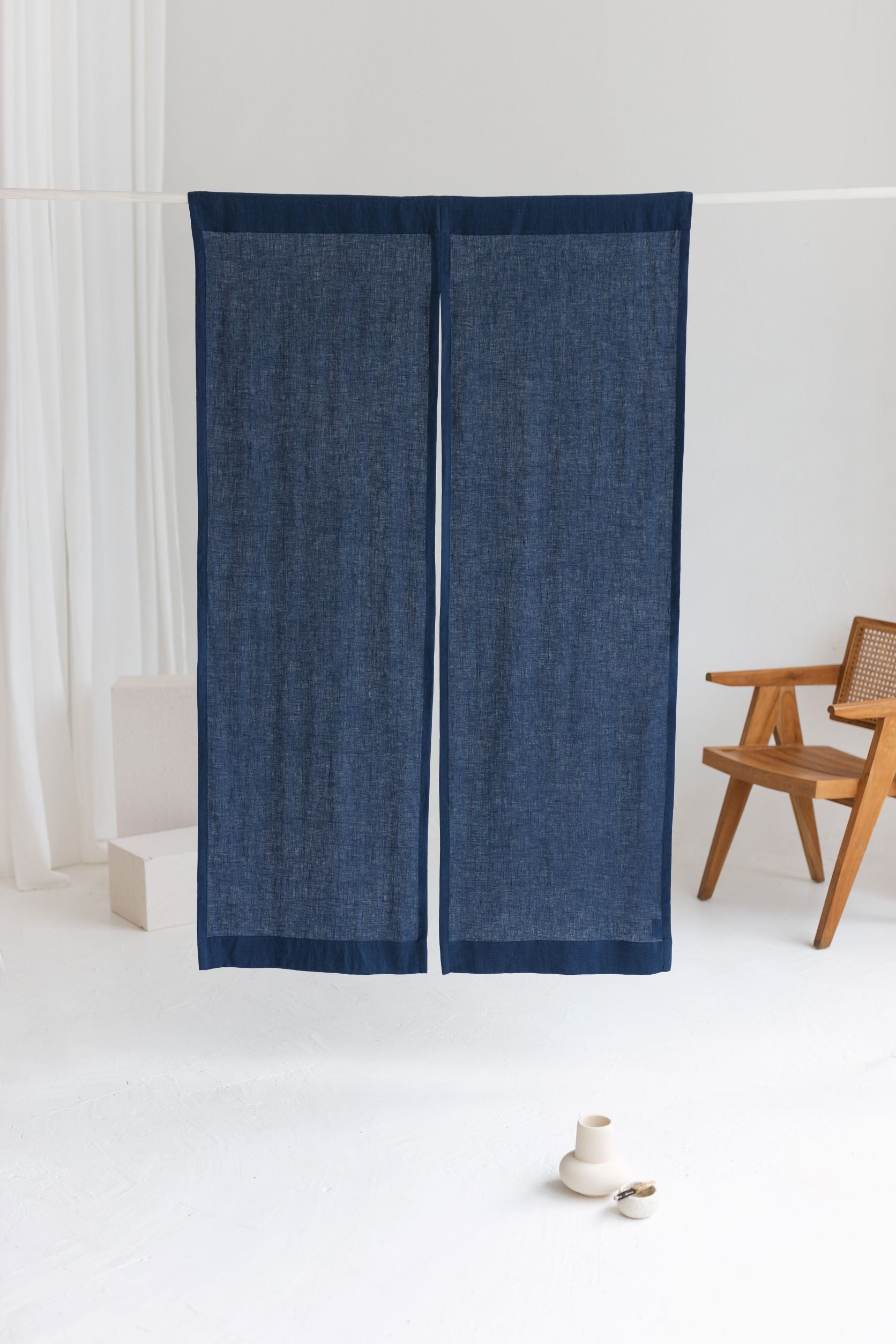 Steel Blue Linen Japanese Noren Curtain
