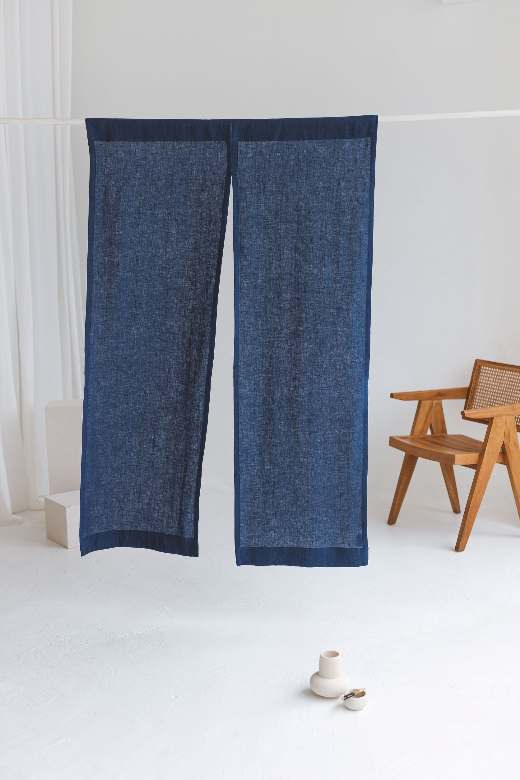 Steel Blue Linen Japanese Noren Curtain