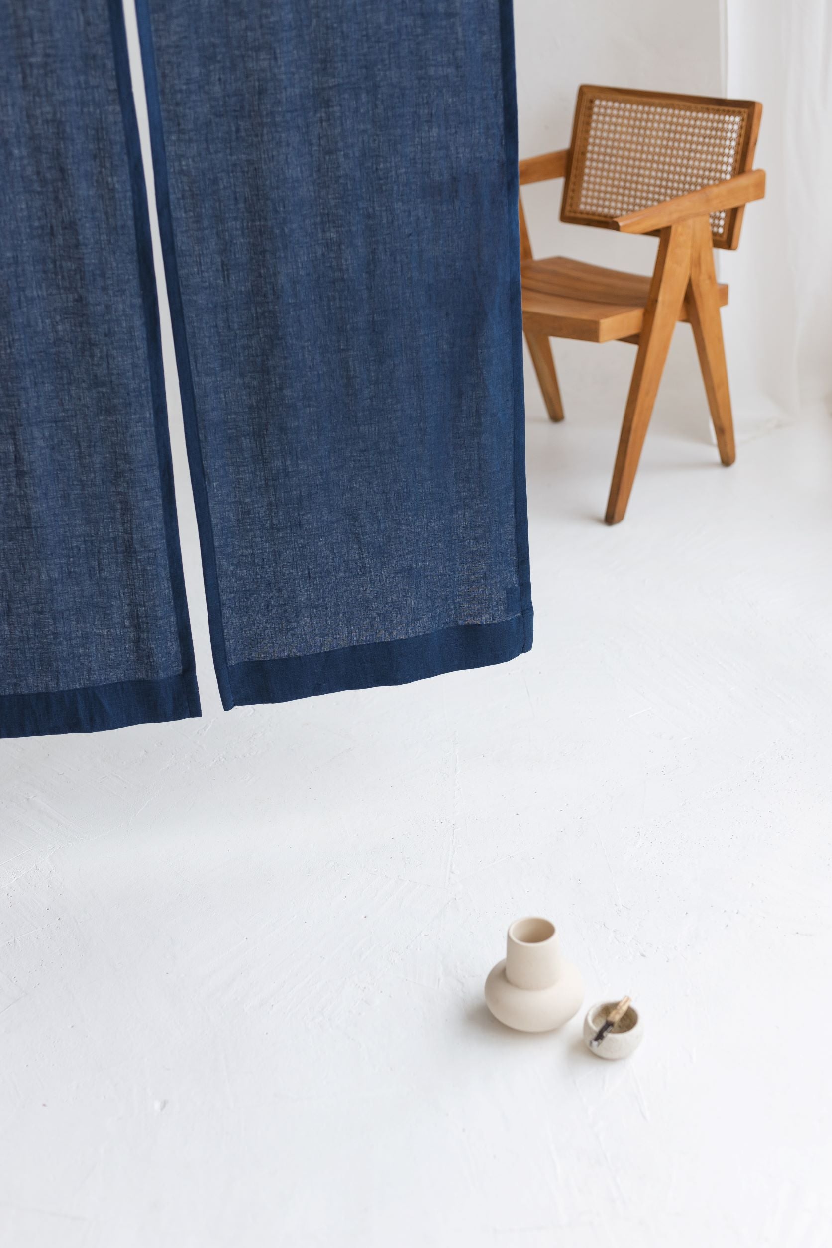 Steel Blue Linen Japanese Noren Curtain