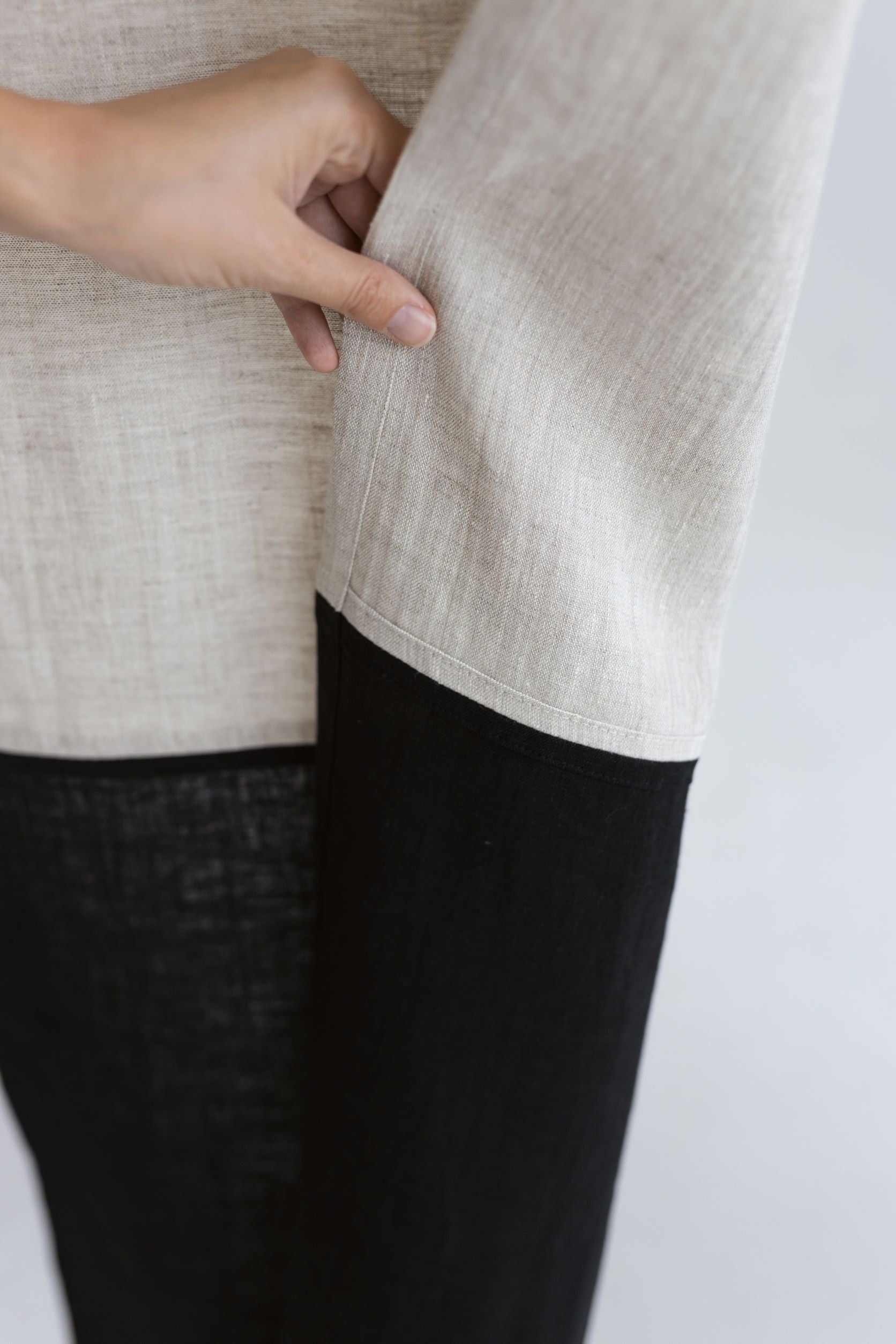 Color Block Natural Light Black Linen Japanese Noren Curtain