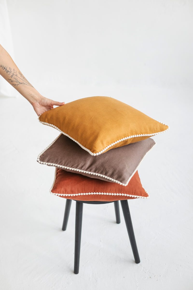 linen pom pom pillowcase