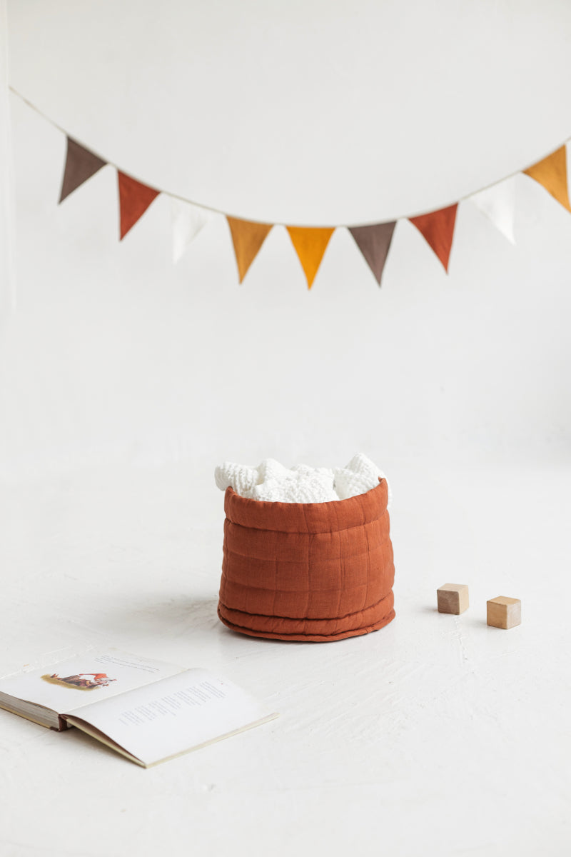 Linen Quilted Storage Basket