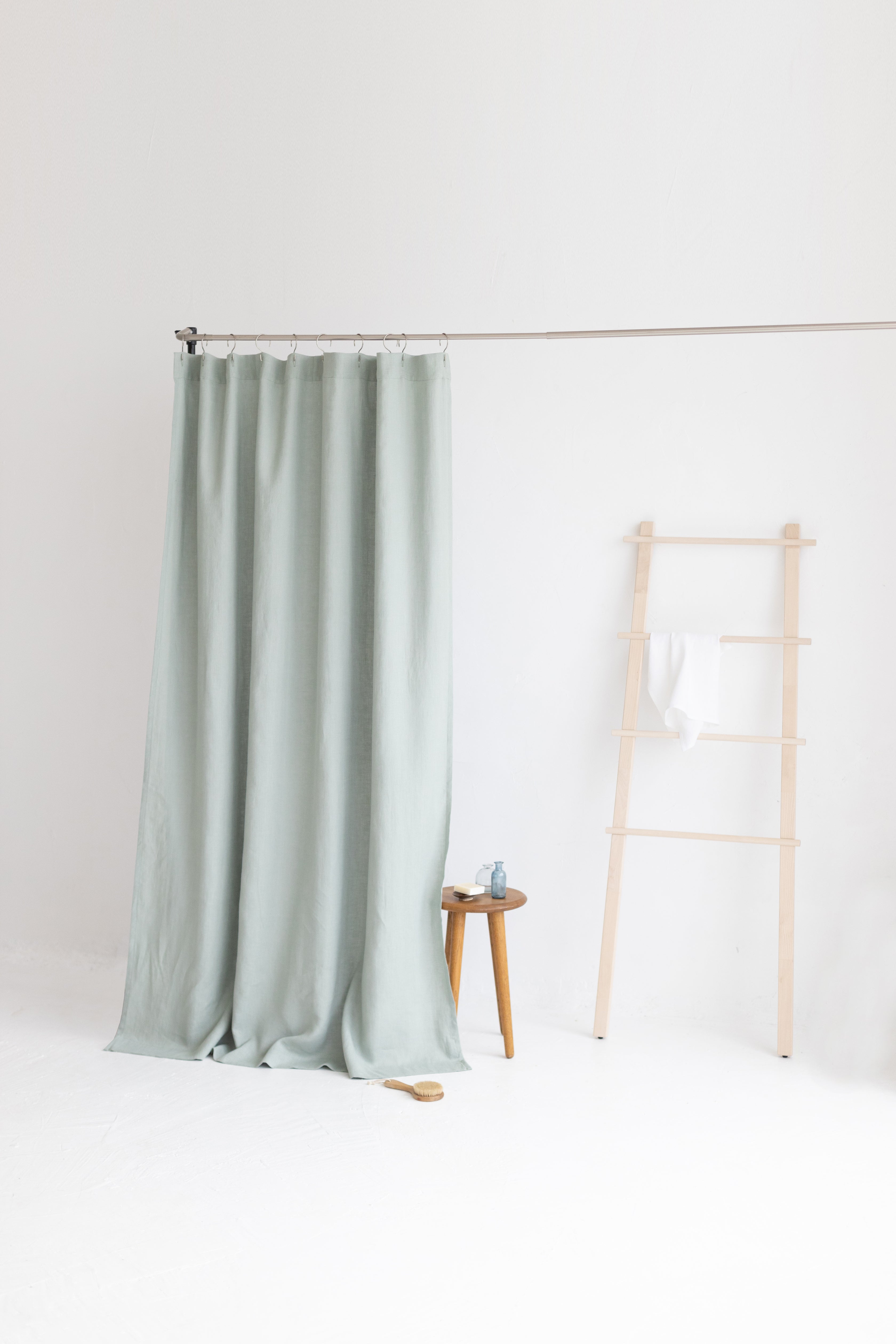 Waterproof Sage Linen Shower Curtain 140cm / 55&