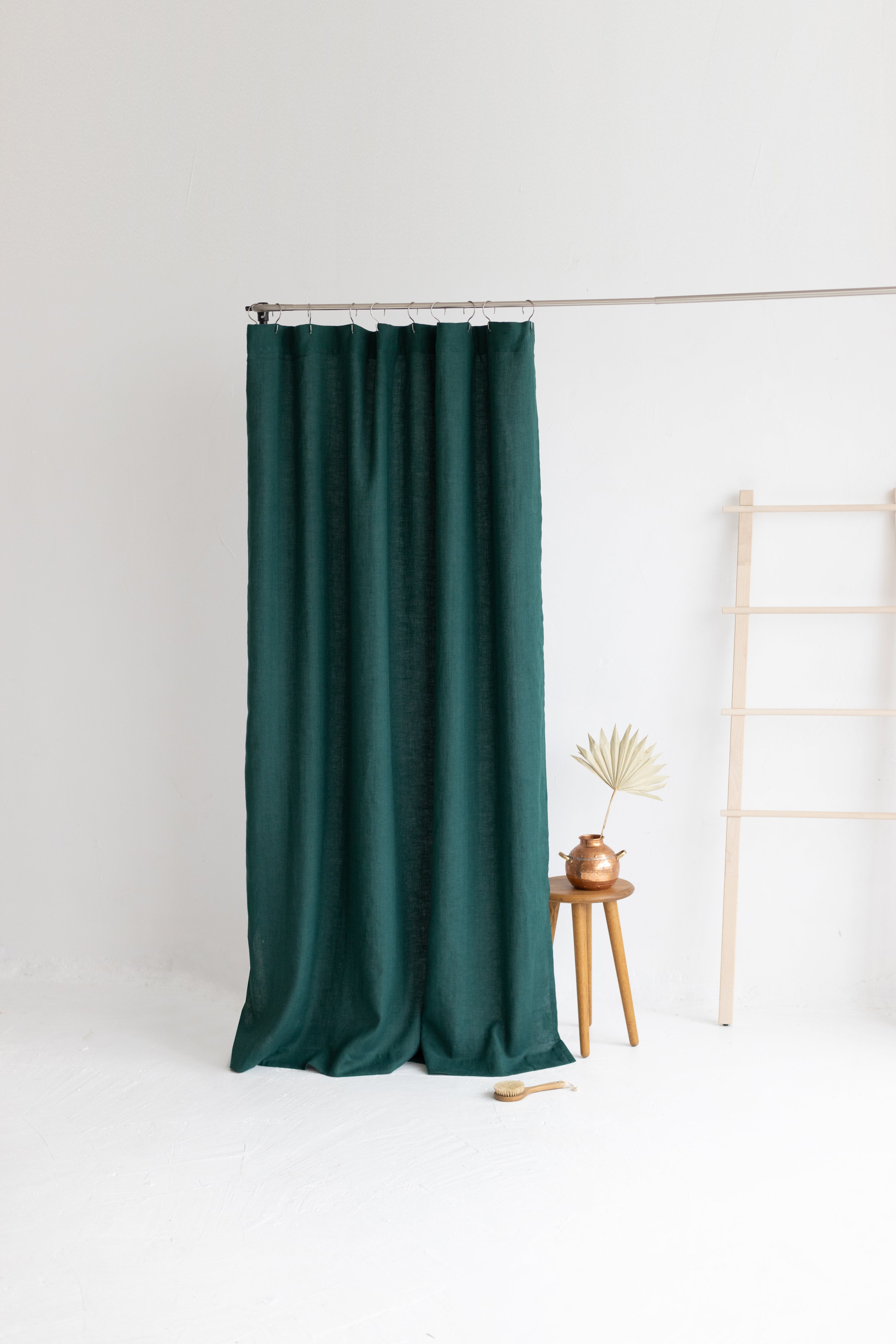 Waterproof Emerald Linen Shower Curtain 140cm / 55&