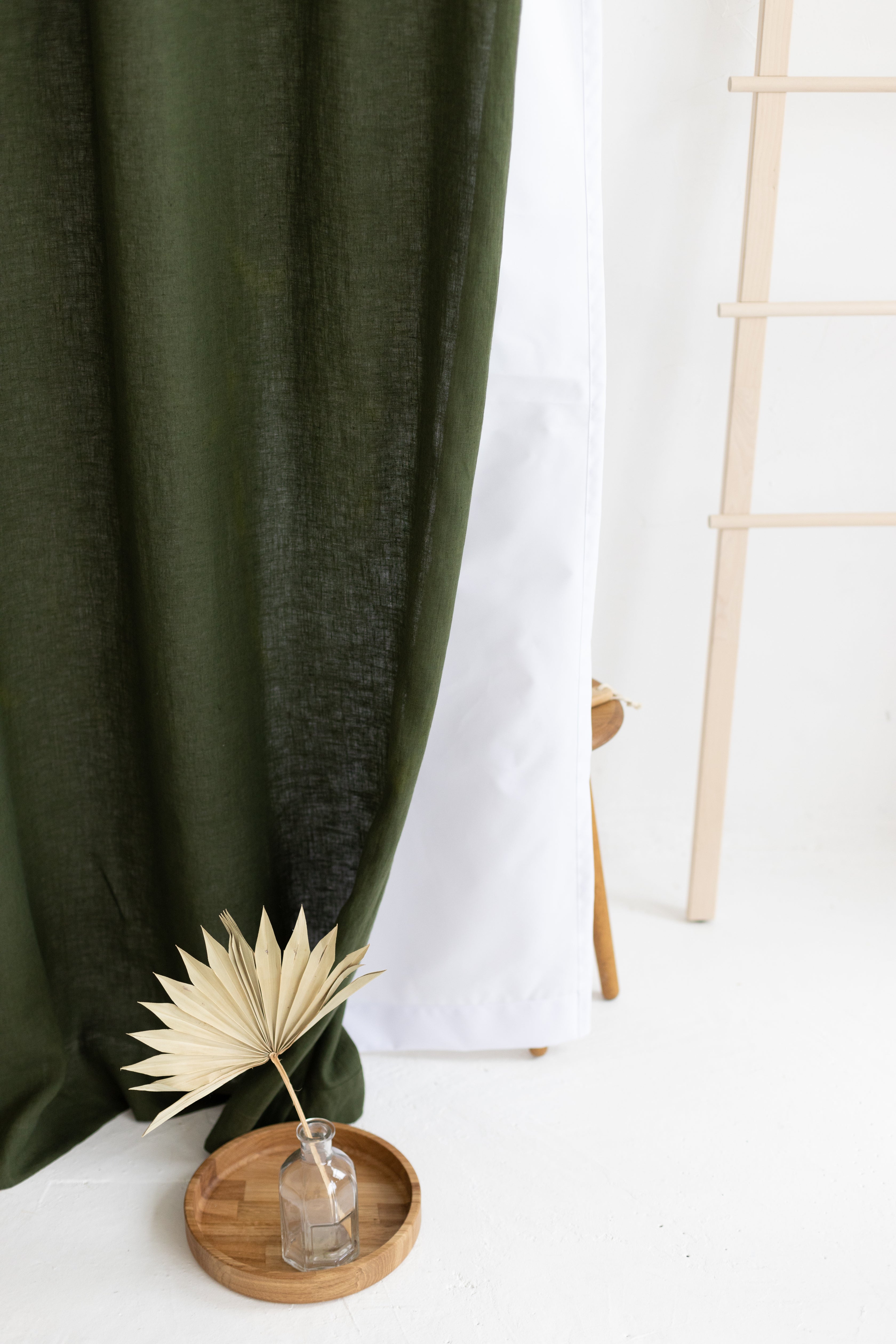 Waterproof Dark Green Linen Shower Curtain 140cm / 55&