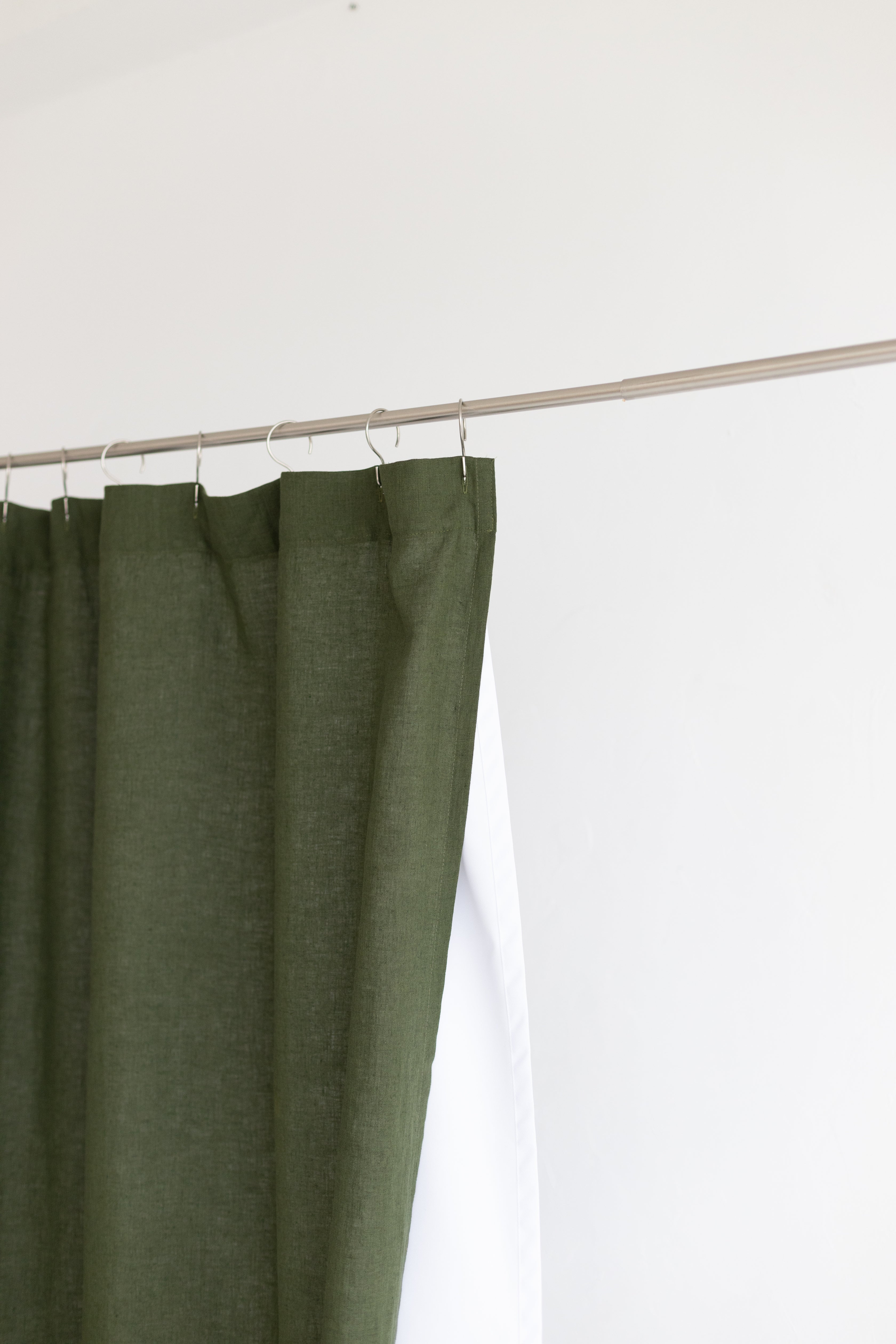 Waterproof Dark Green Linen Shower Curtain 140cm / 55&