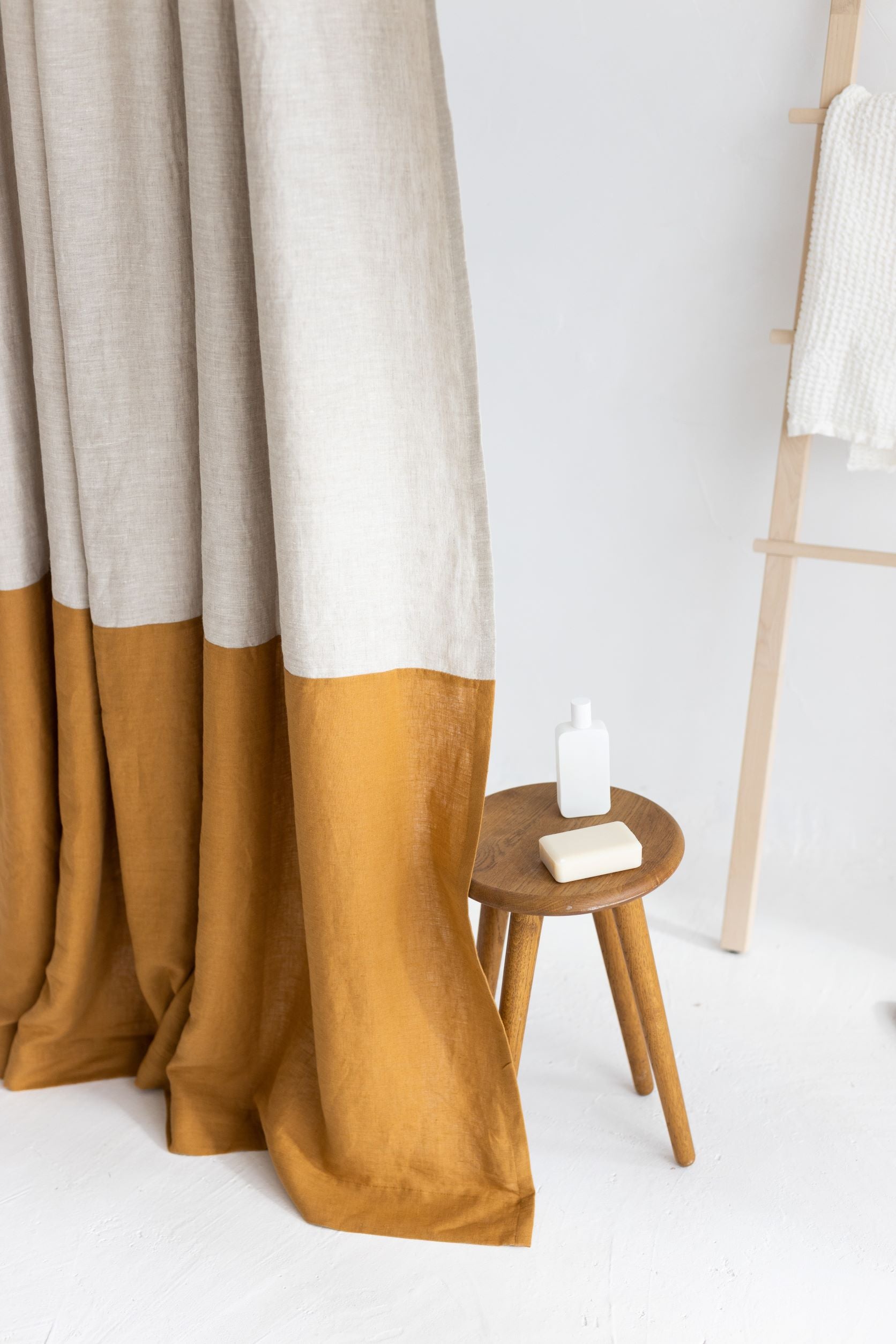 Waterproof Color Block Amber Linen Shower Curtain 183cm / 72&