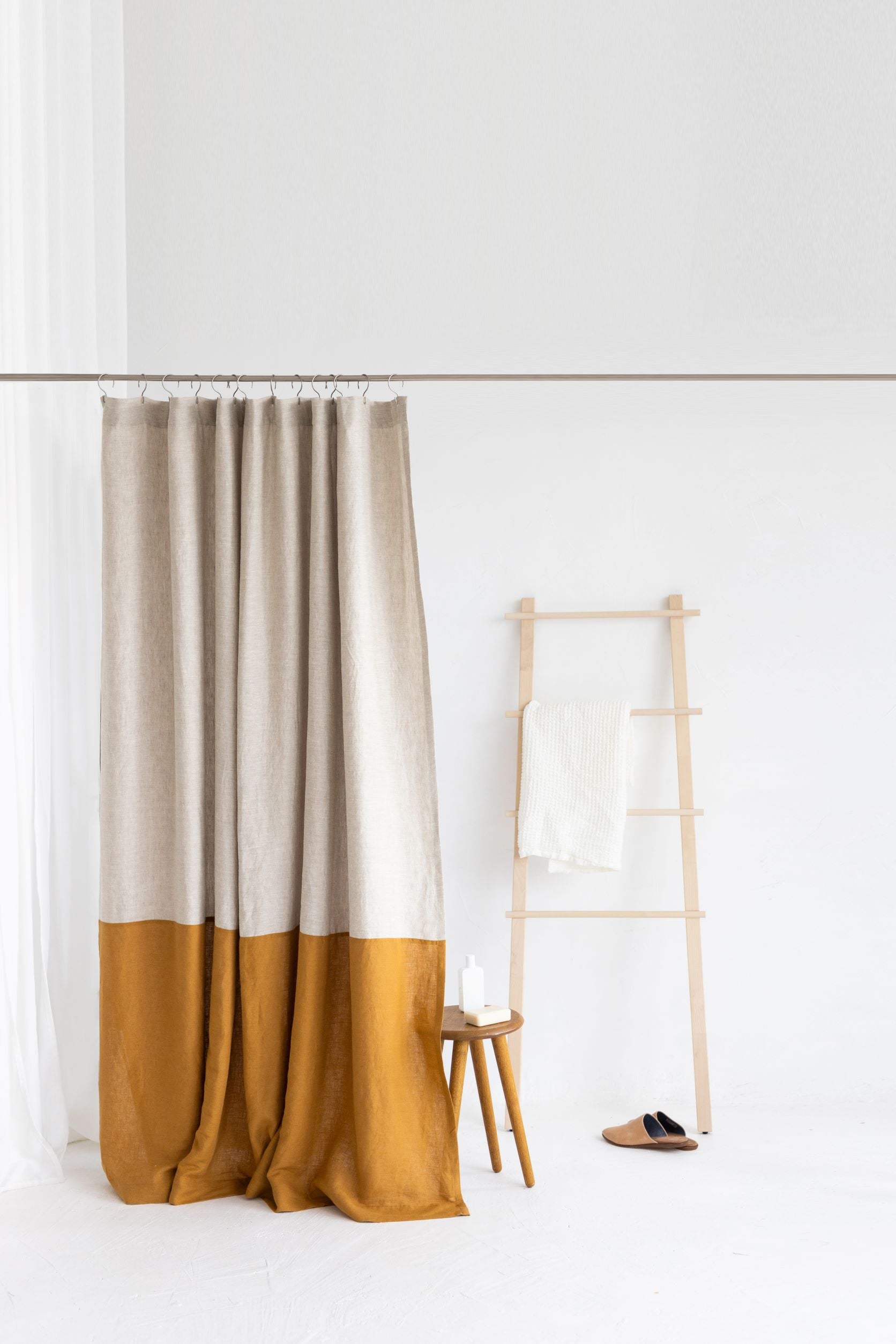 Waterproof Color Block Amber Linen Shower Curtain 183cm / 72&
