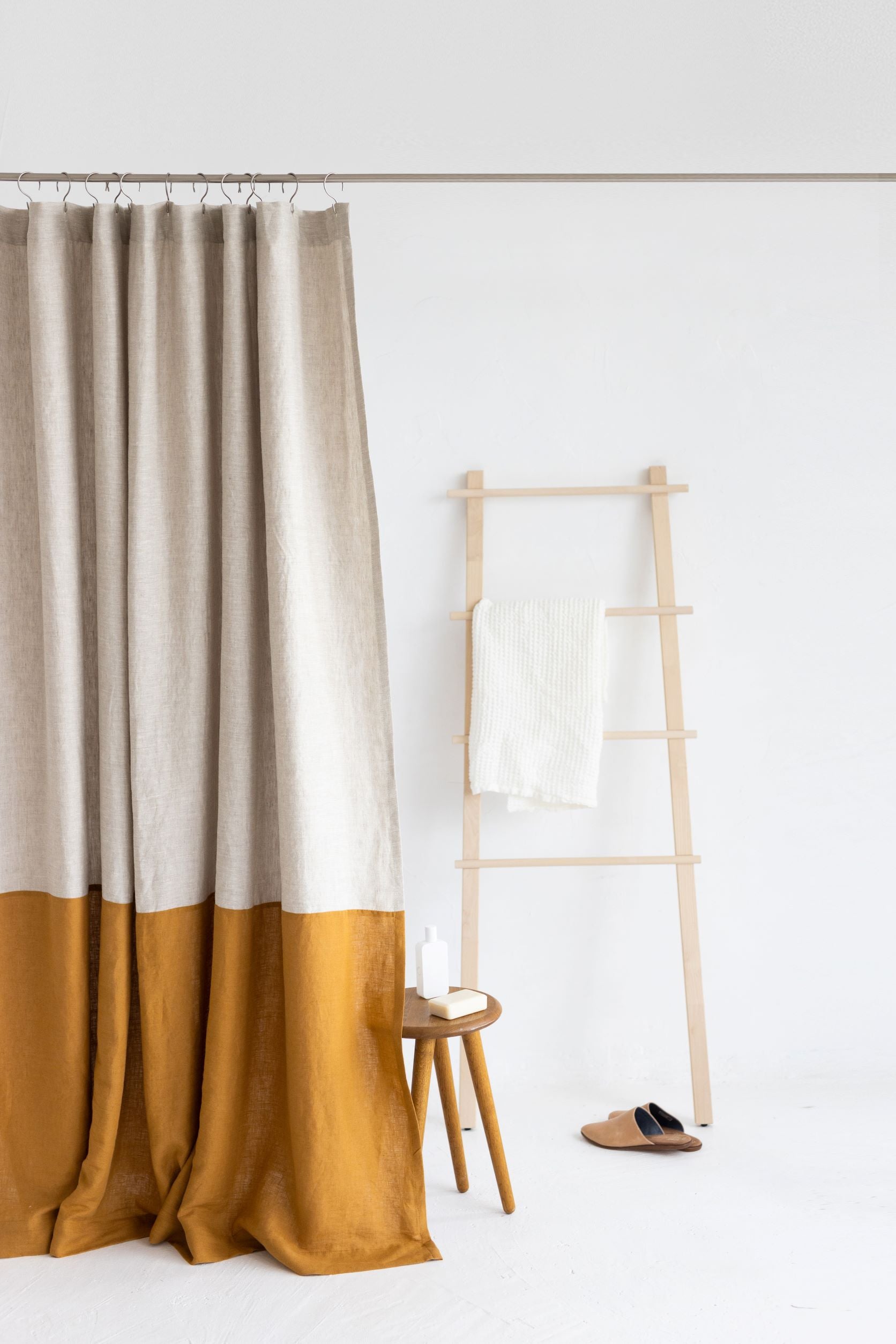 Waterproof Color Block Amber Linen Shower Curtain 183cm / 72&