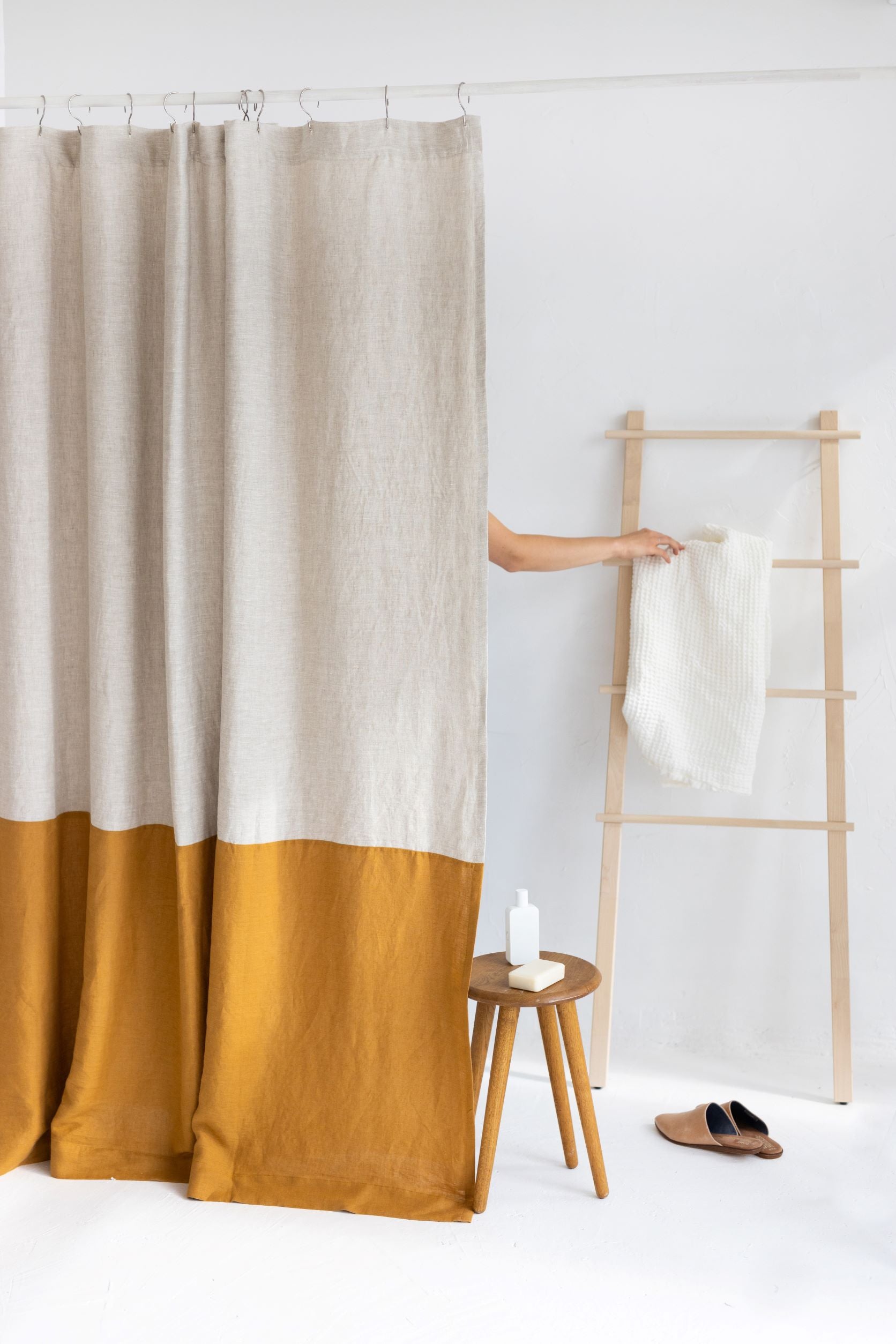 Waterproof Color Block Amber Linen Shower Curtain 183cm / 72&