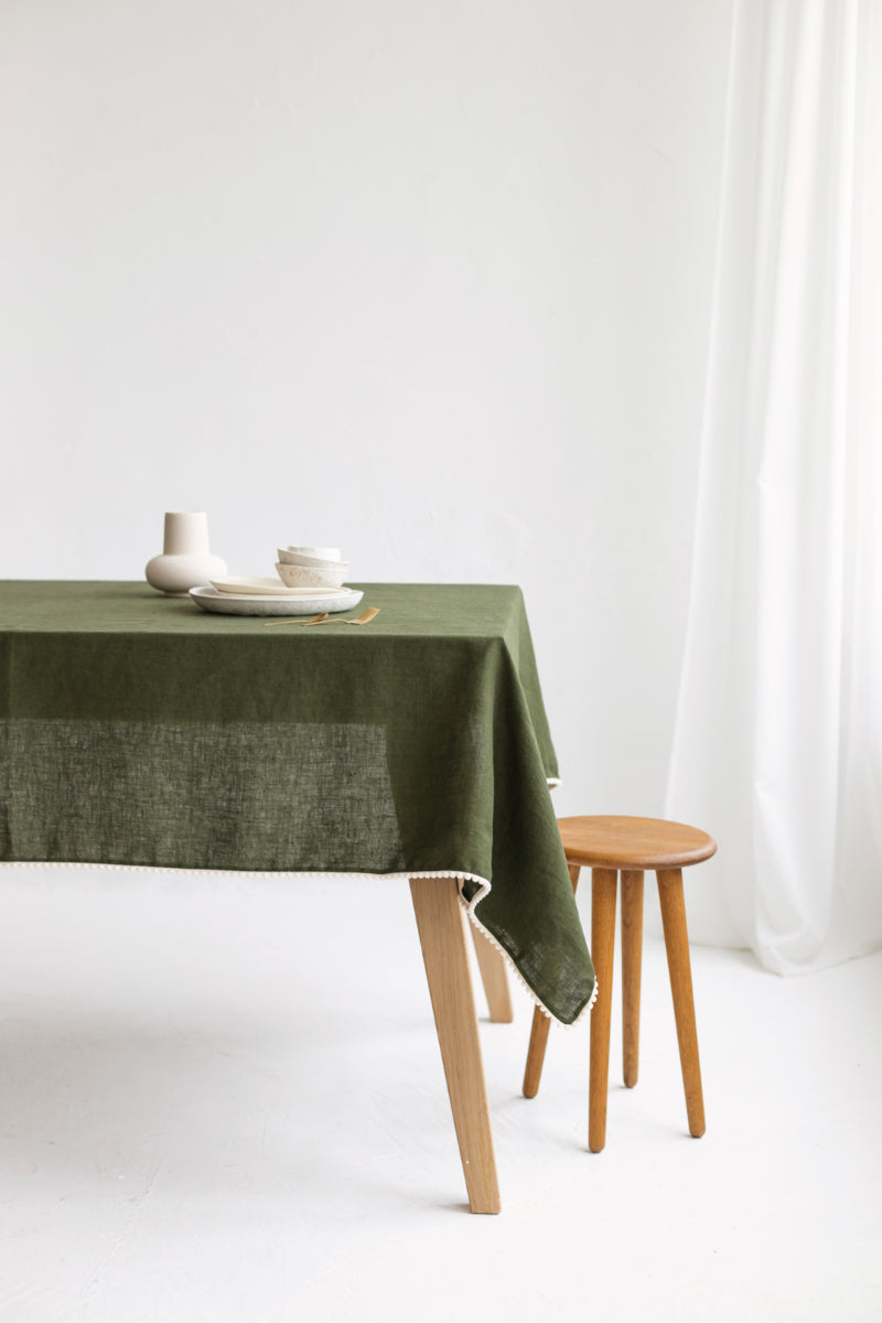 linen pom pom curtain