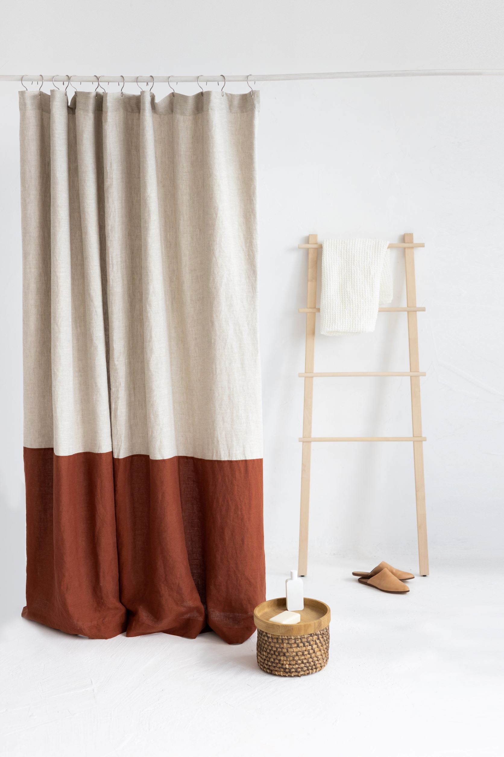 Waterproof Color Block Rusty Linen Shower Curtain 183cm / 72&