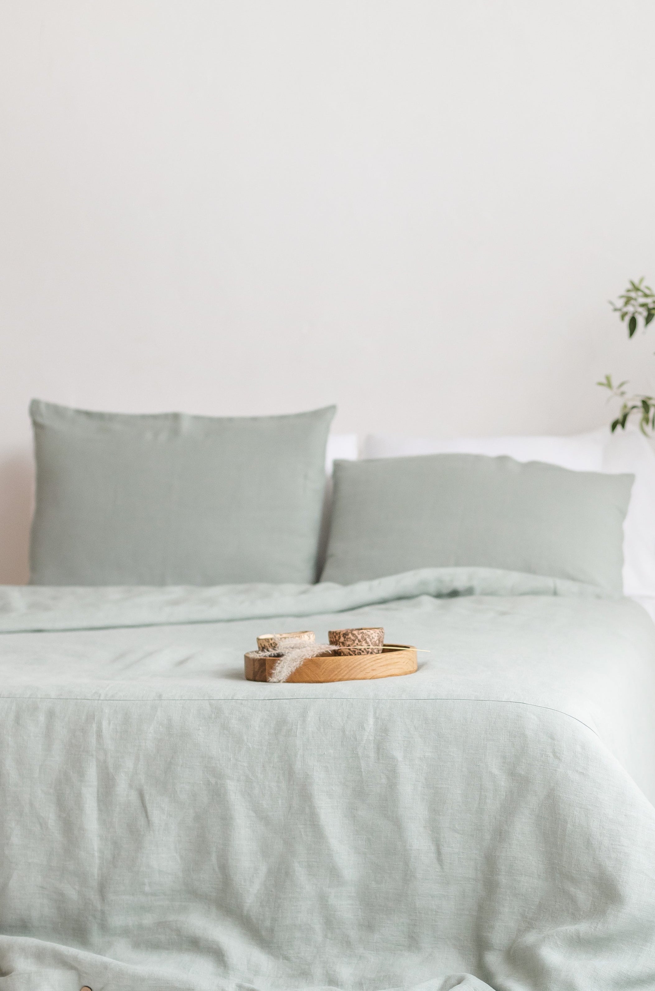 Sage linen bedding