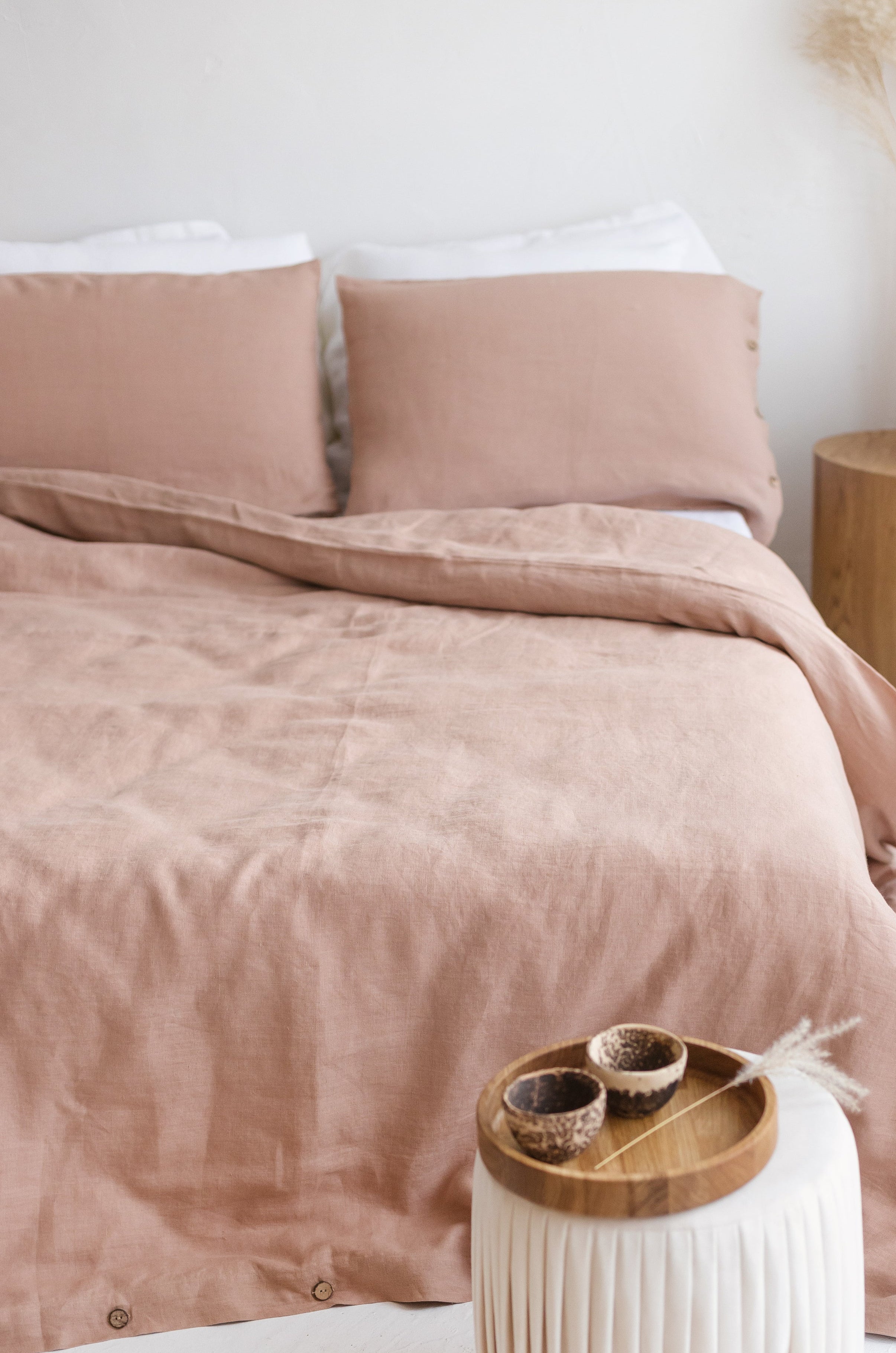 Peach Linen Bedding Set
