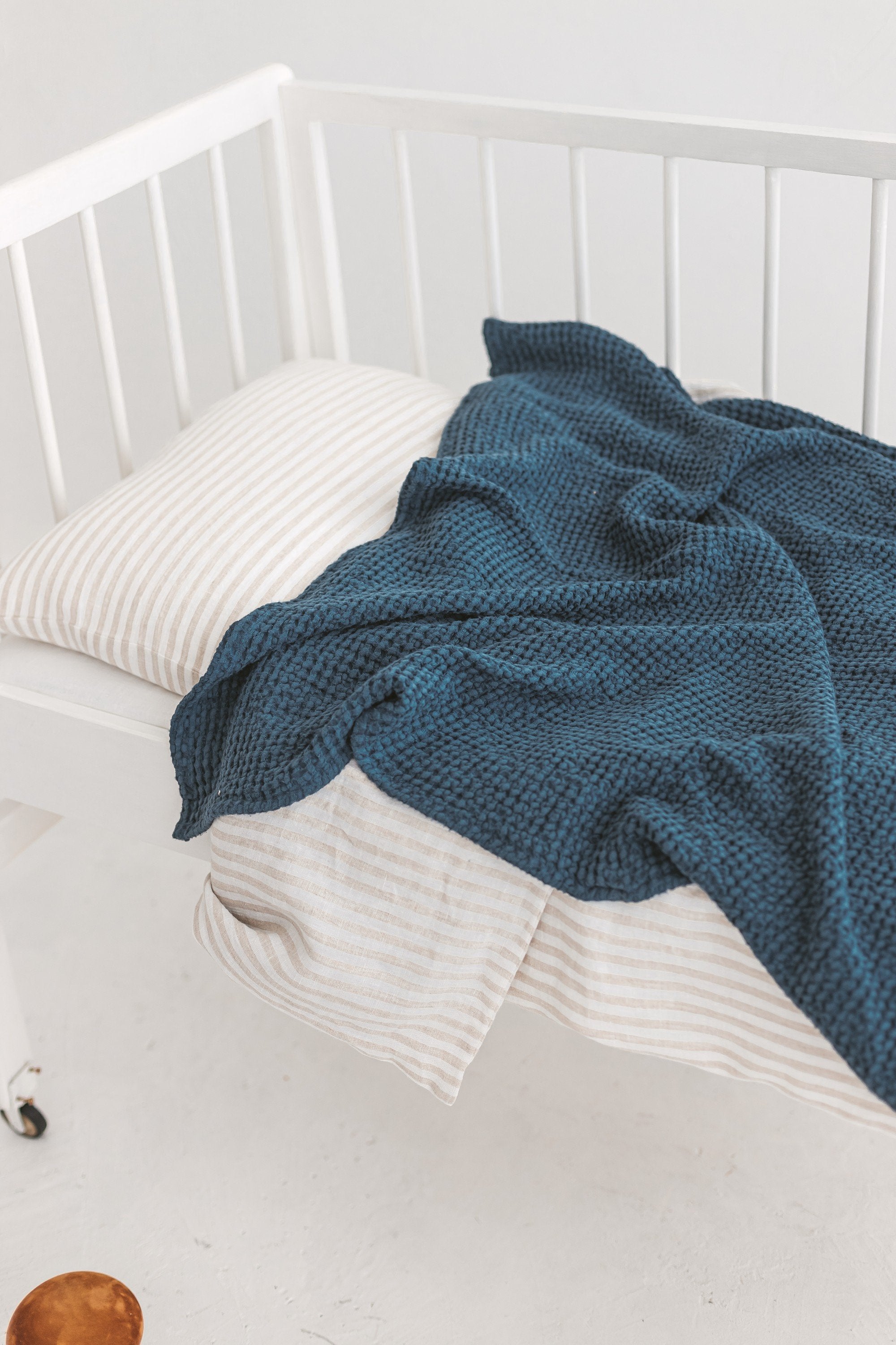 Dark Teal Waffle Linen Baby Blanket