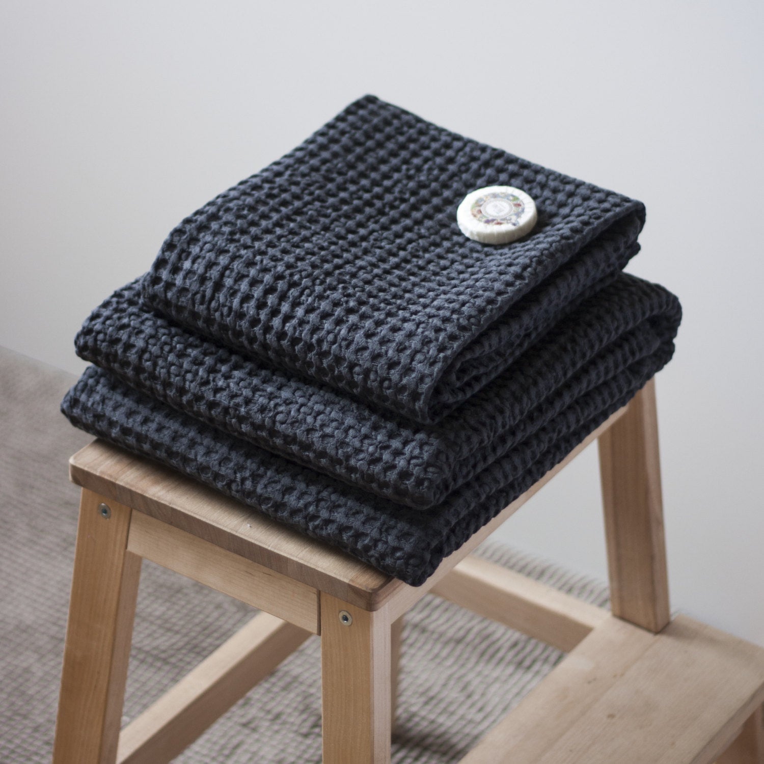 Beige Linen Waffle Bath Towel