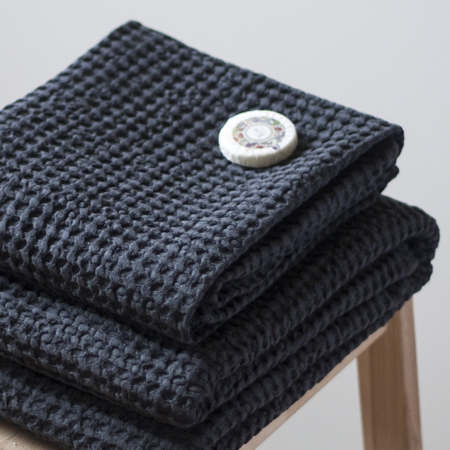 Dark Teal Linen Waffle Bath Towel