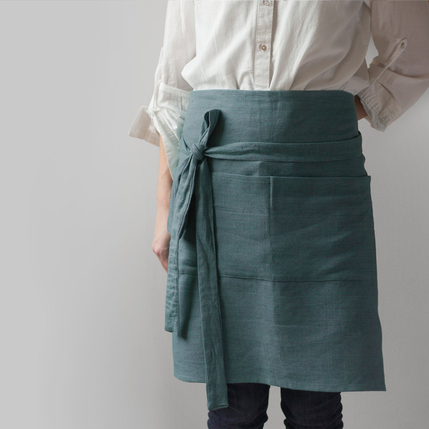 Grey Linen Half Apron