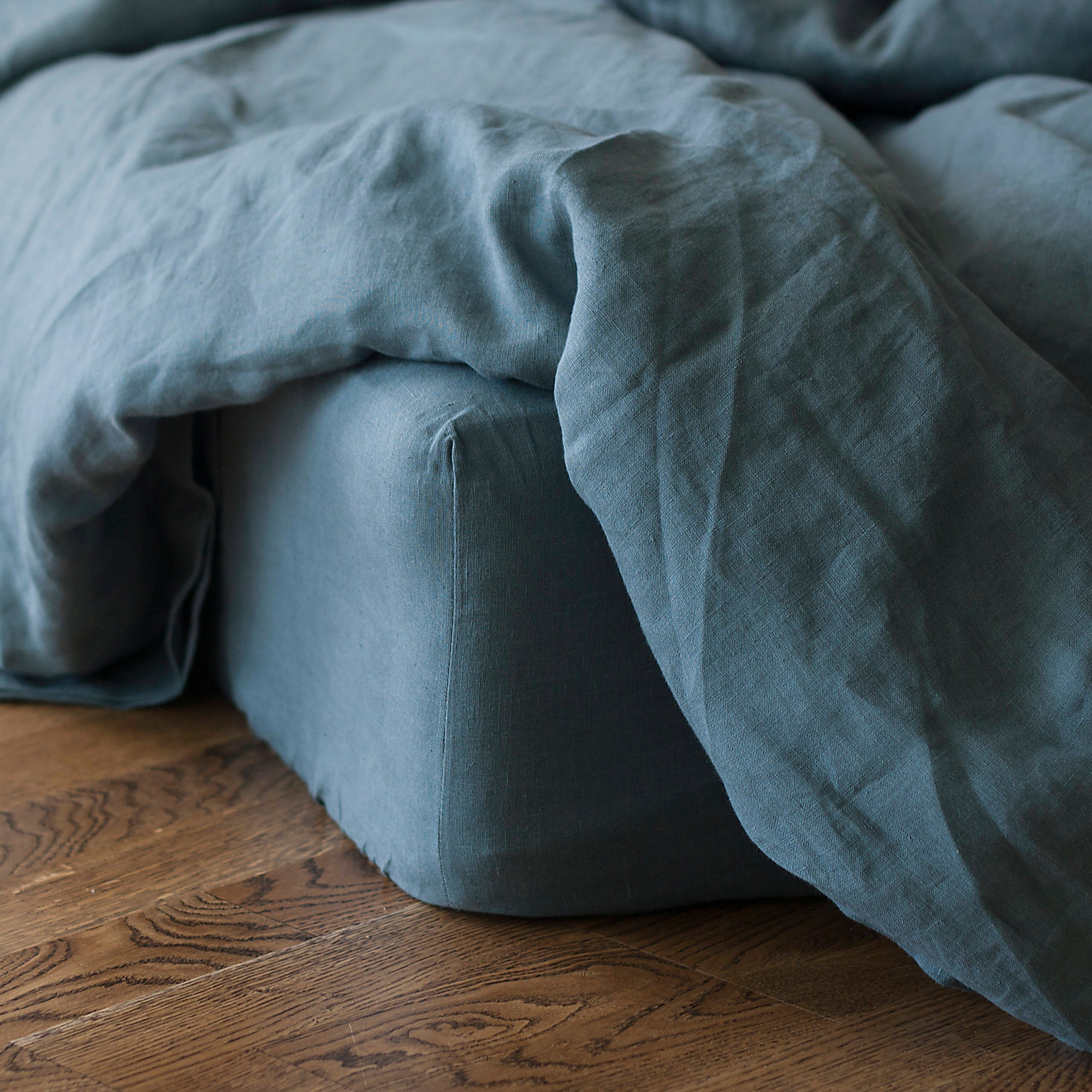 Dusty Blue Linen Fitted Sheet