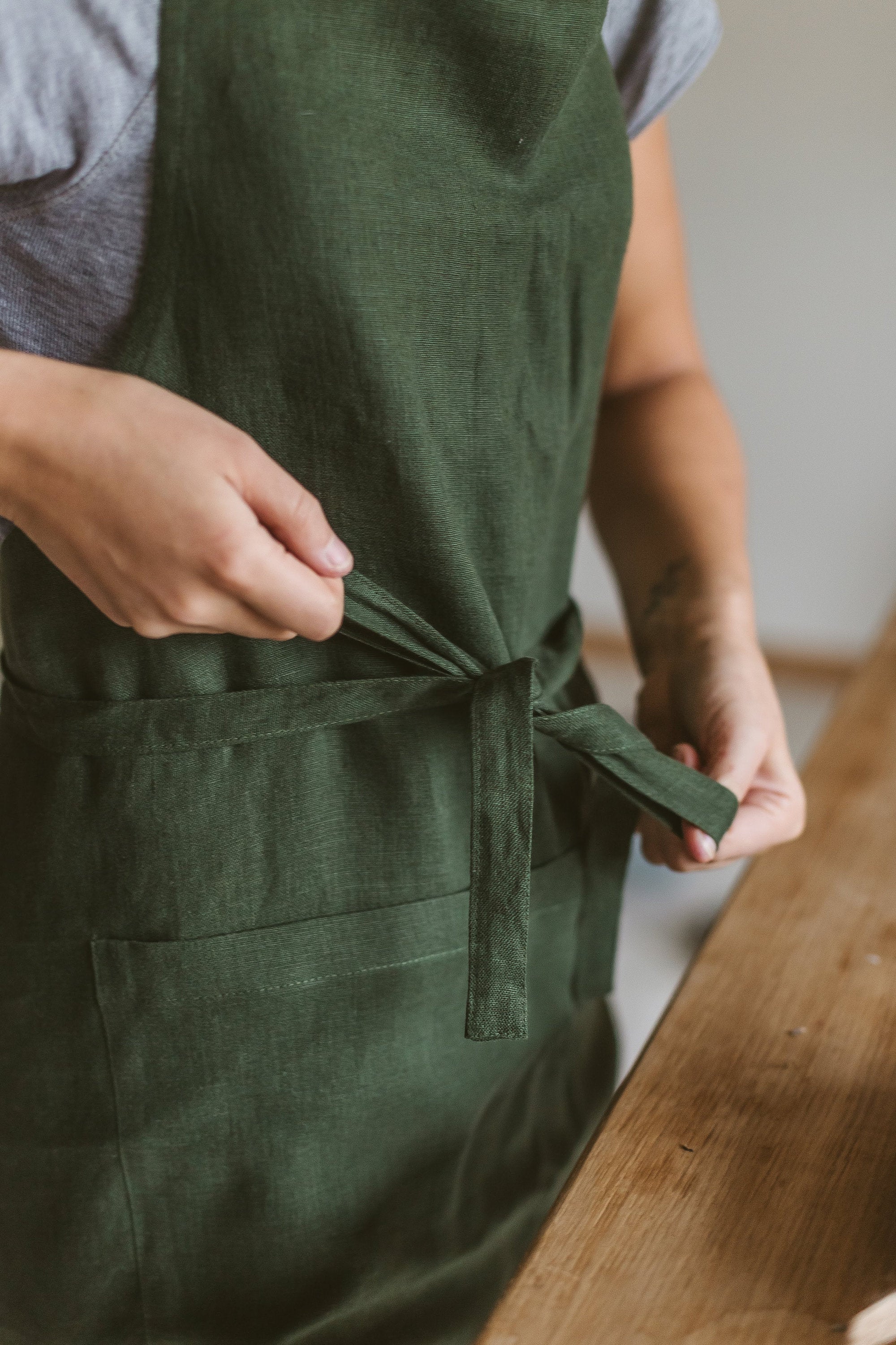Dark Green Linen Apron