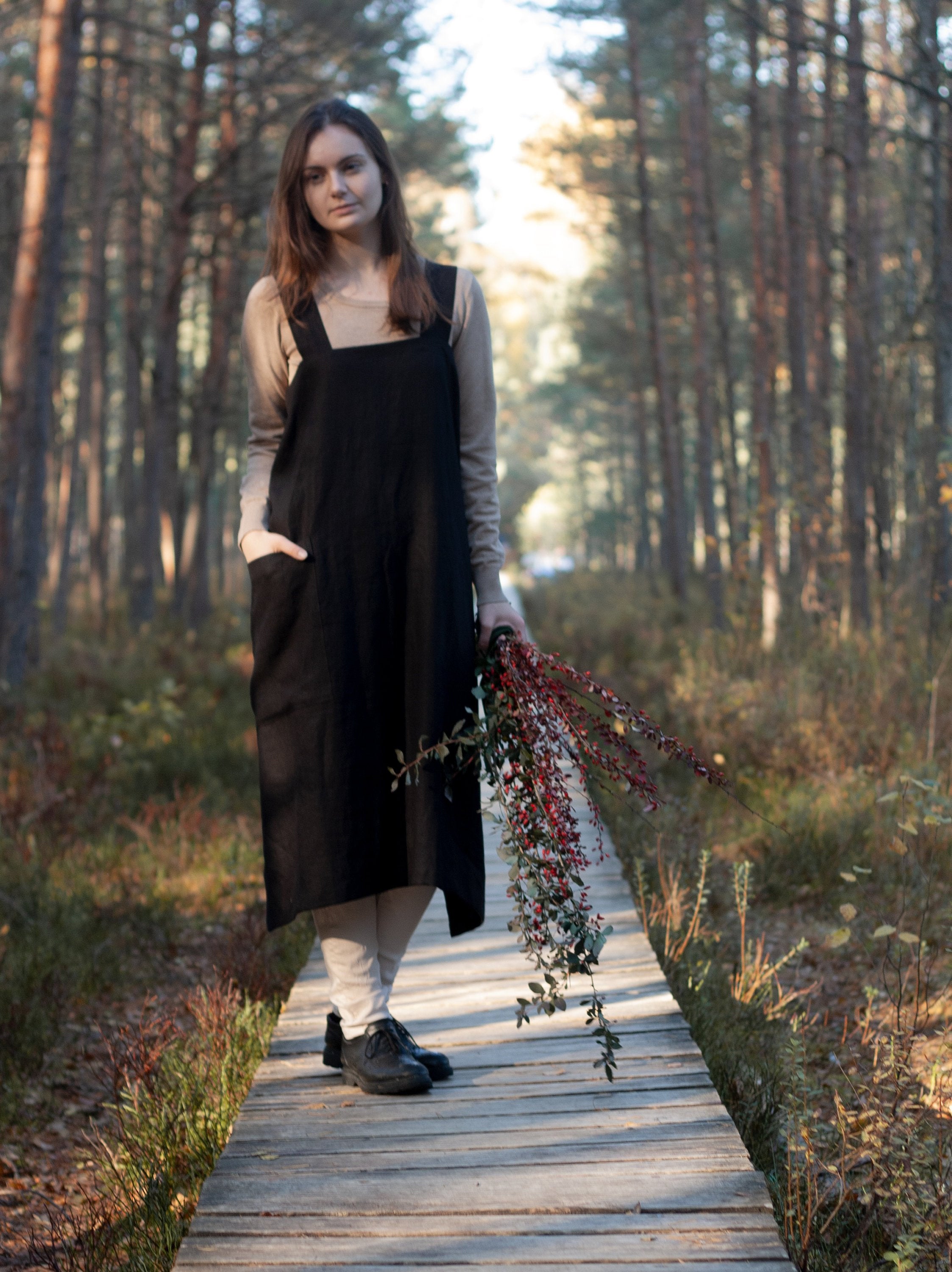 Black Linen Japanese Pinafore