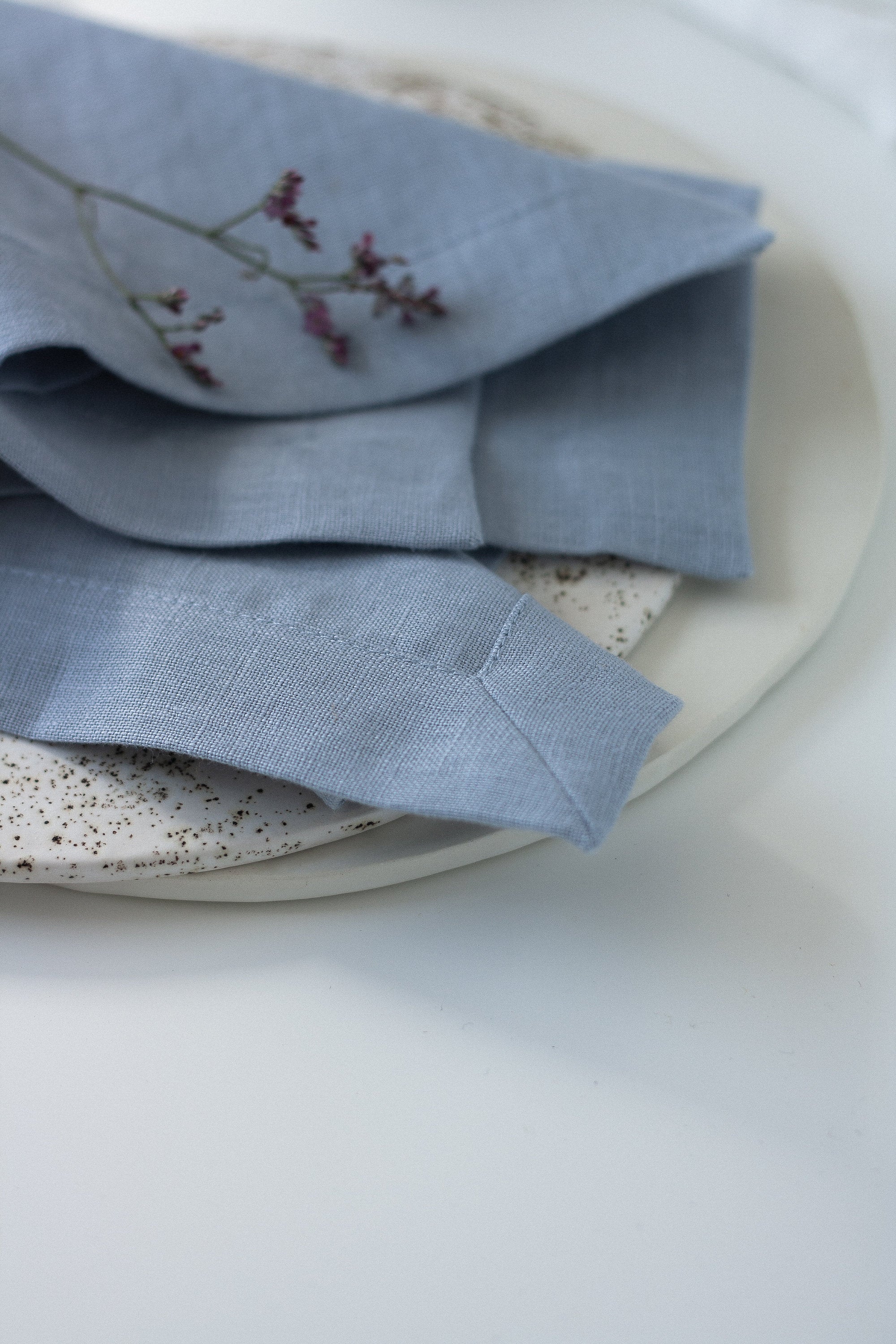 Ice Blue Linen Napkins Set Of 2 Mitered Corners