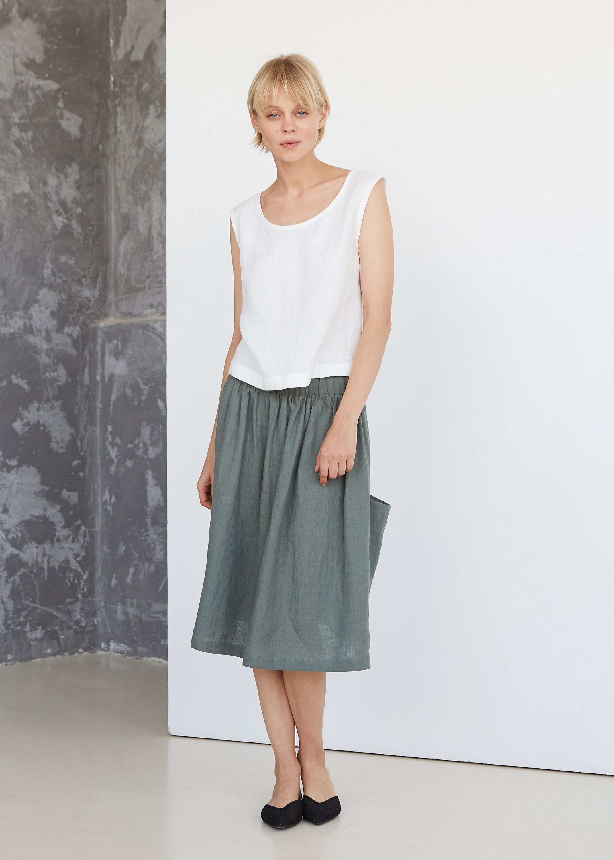 Off White Linen Crop Top