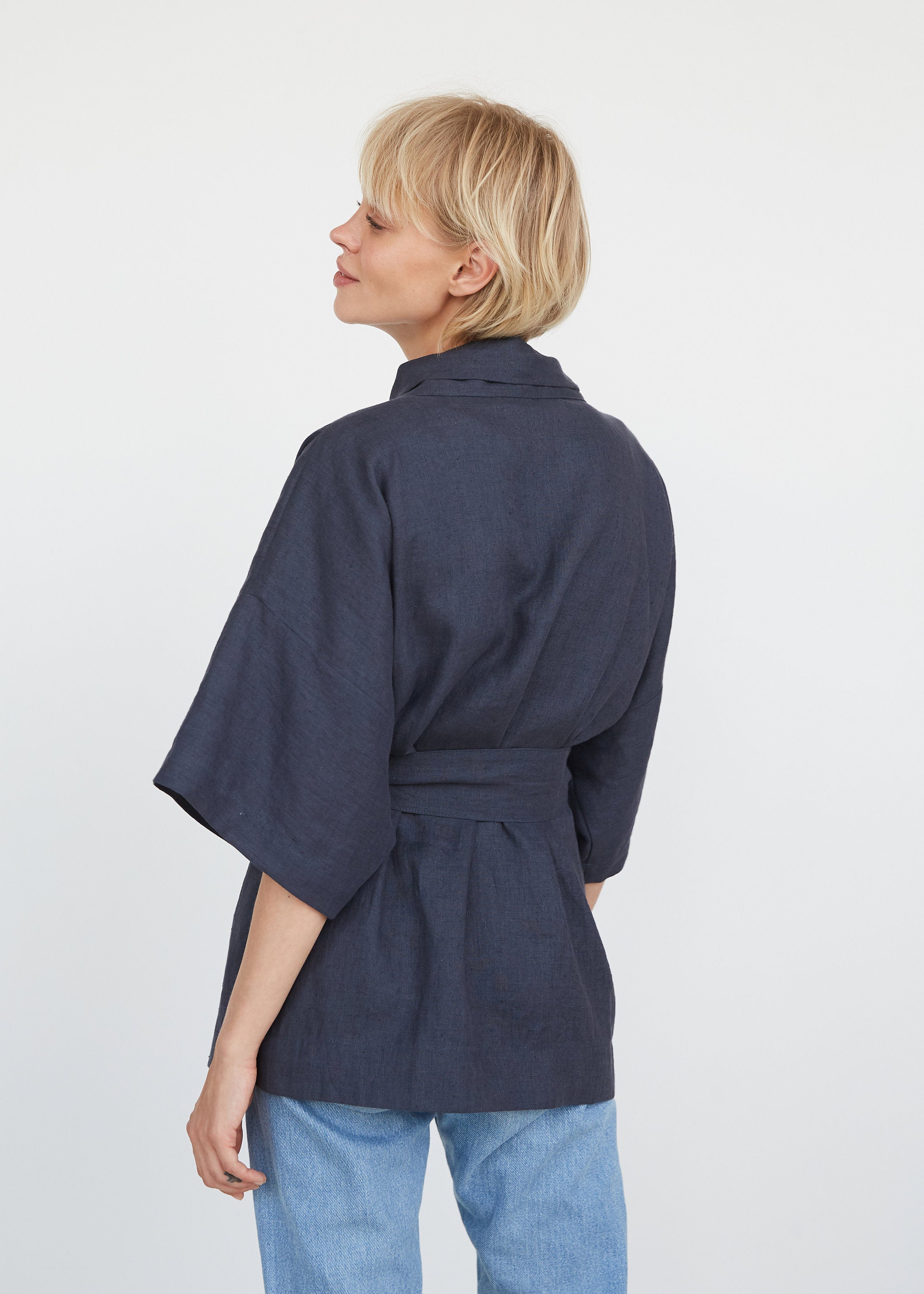 Coal Gray Linen Kimono Jacket