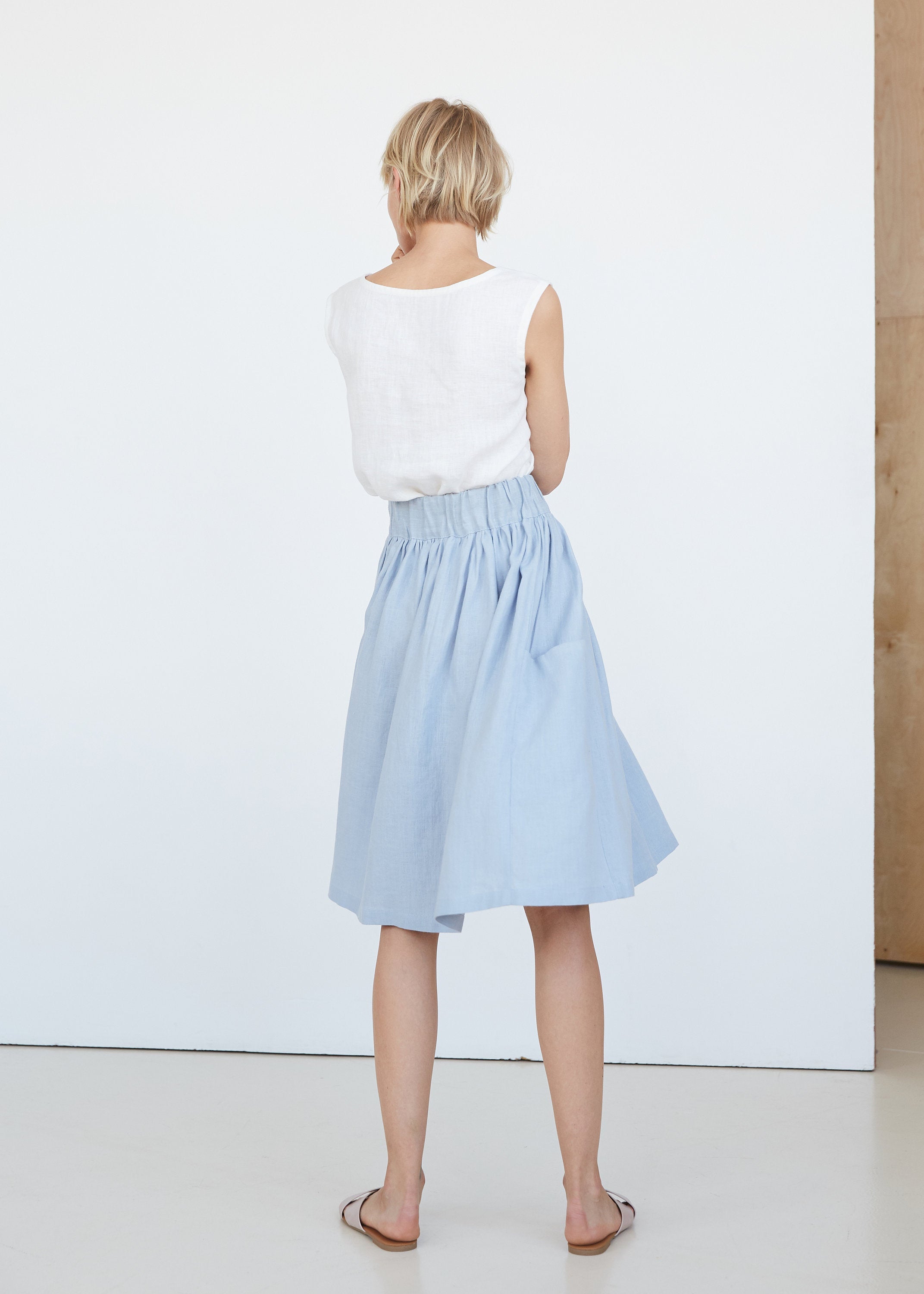 Ice Blue Linen Skirt