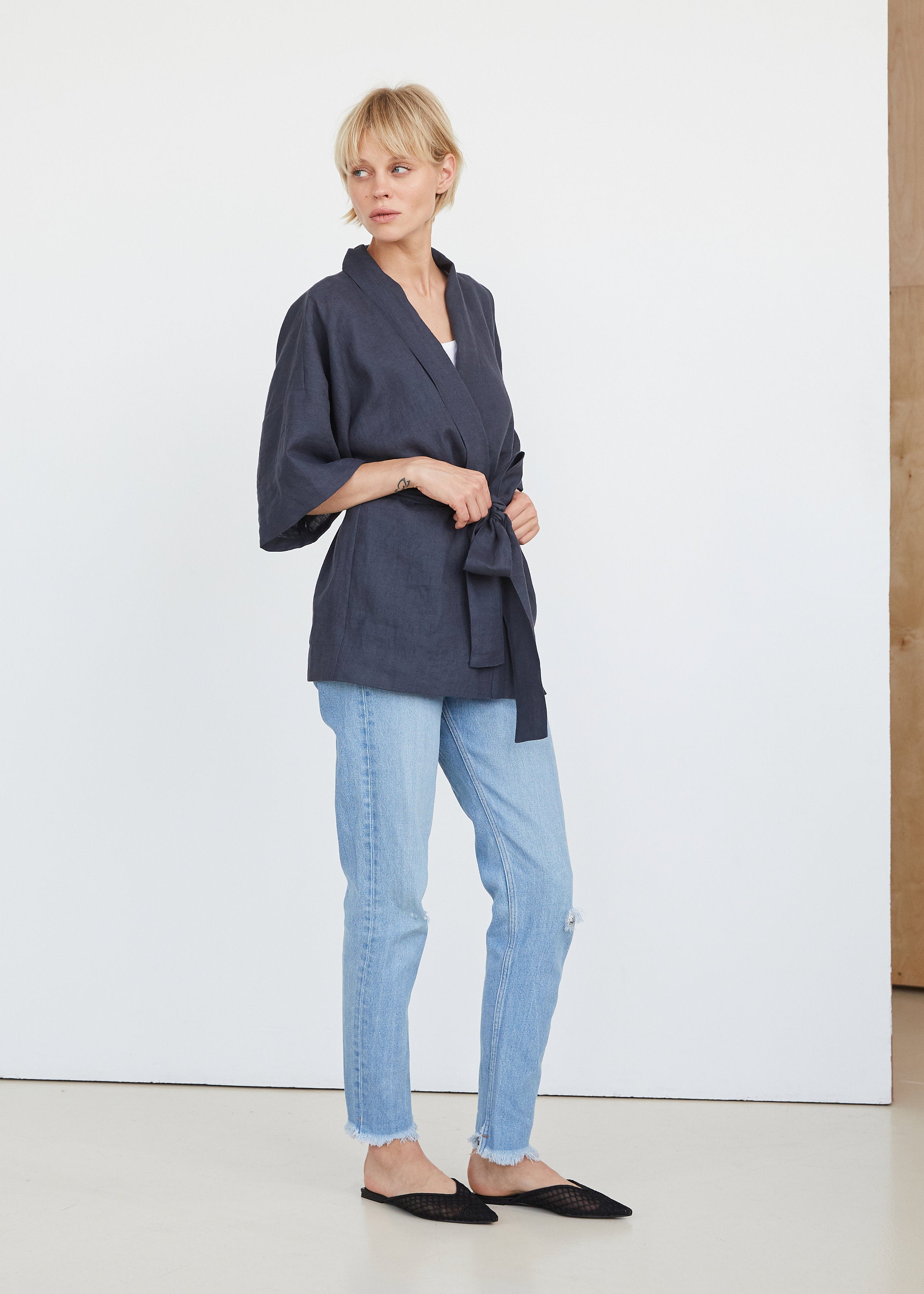 Coal Gray Linen Kimono Jacket