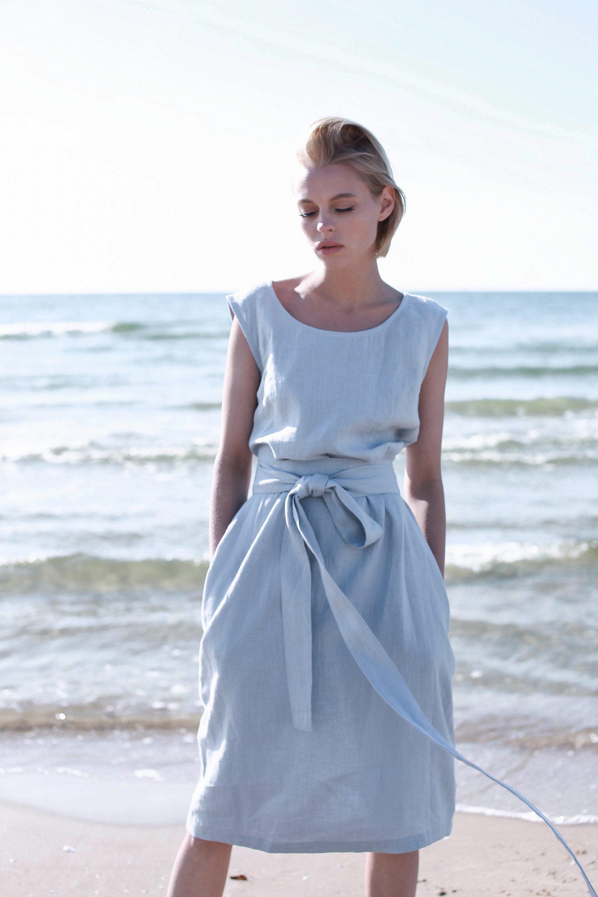 Ice Blue Linen Dress