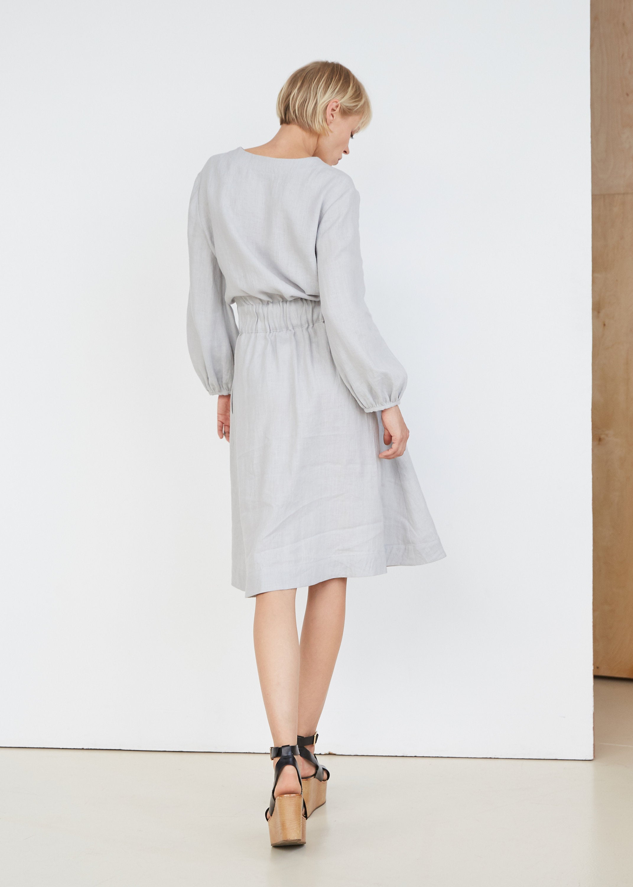 Cloud Gray Linen Dress With Buttons