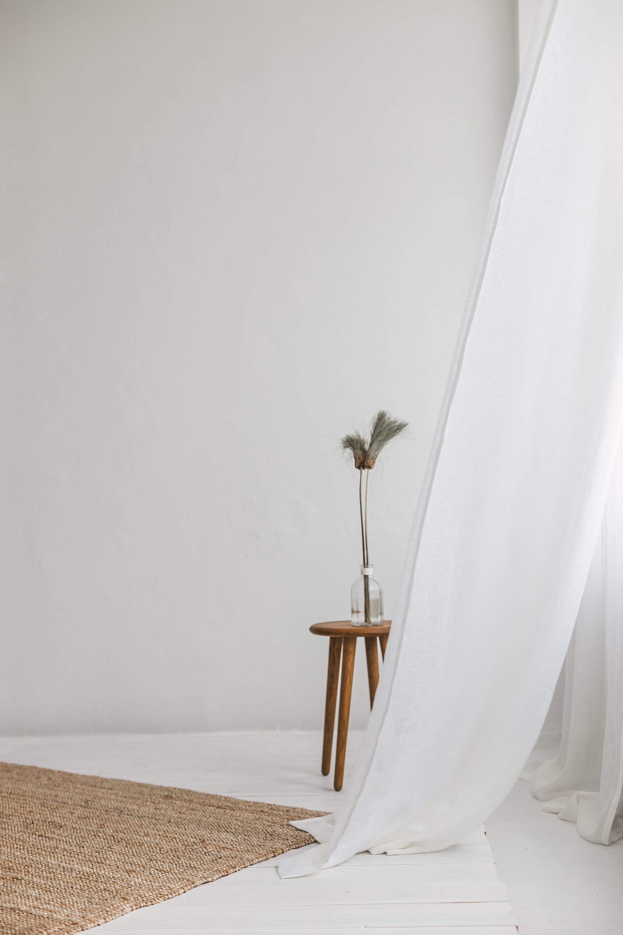 Lightweight White Linen Curtain With Tabs Or Ties