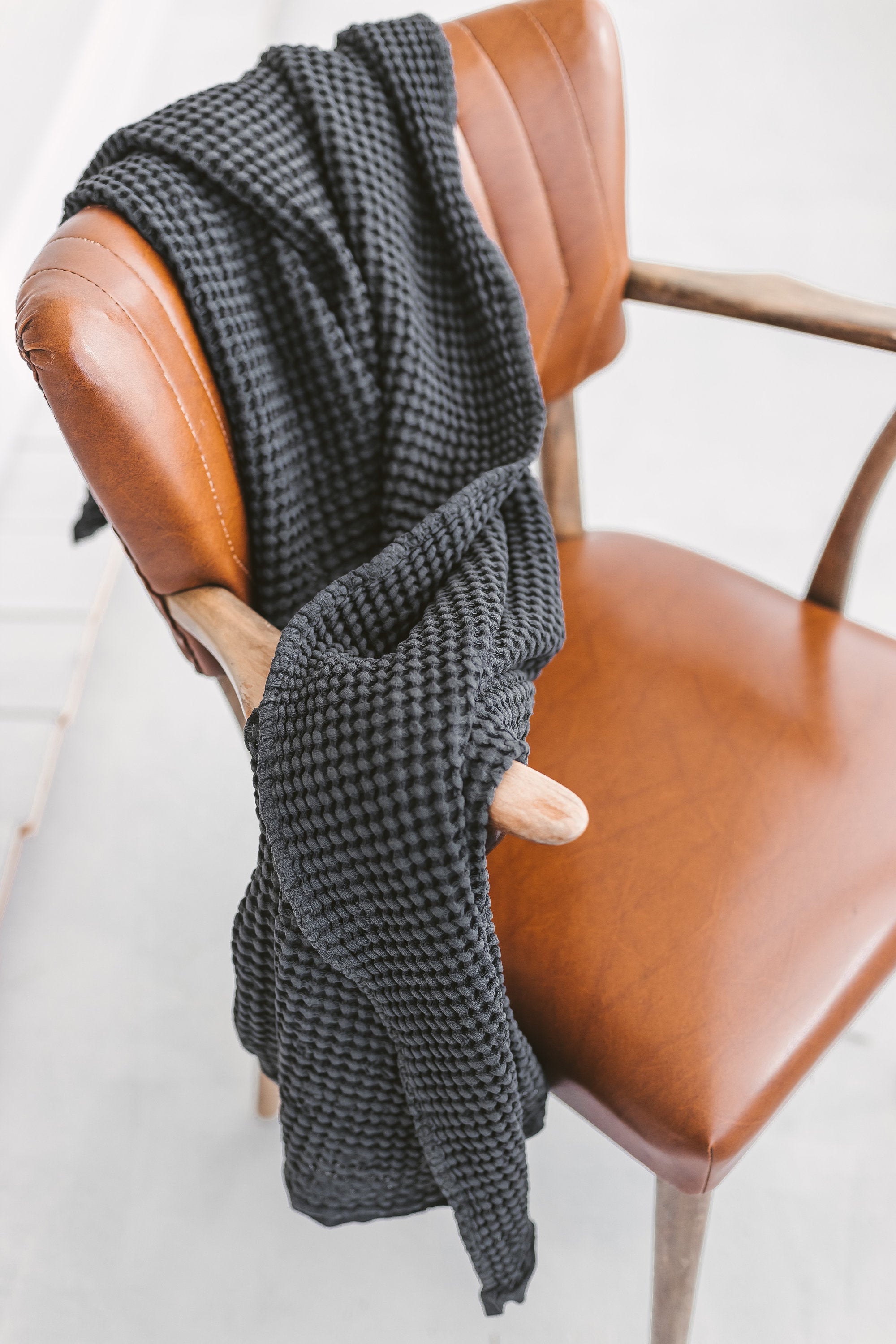 Gray Linen Waffle Bath Towel