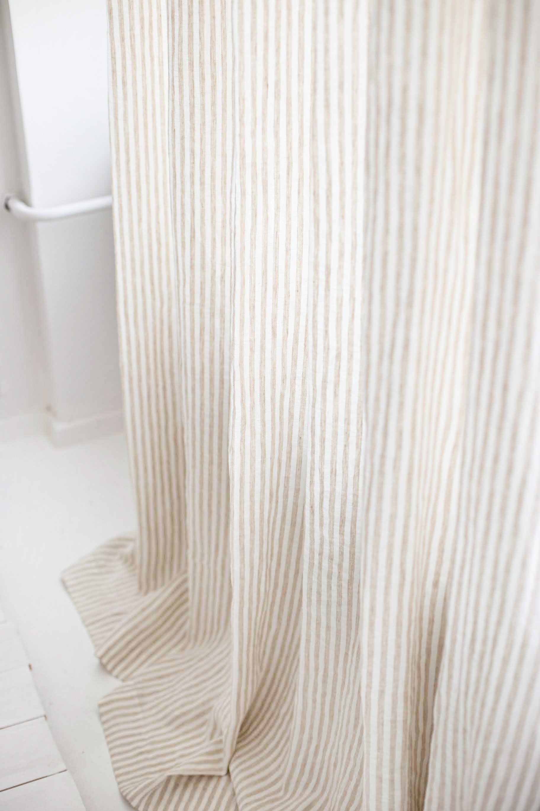 86.6"/220 Cm Width Natural Striped Linen Curtain