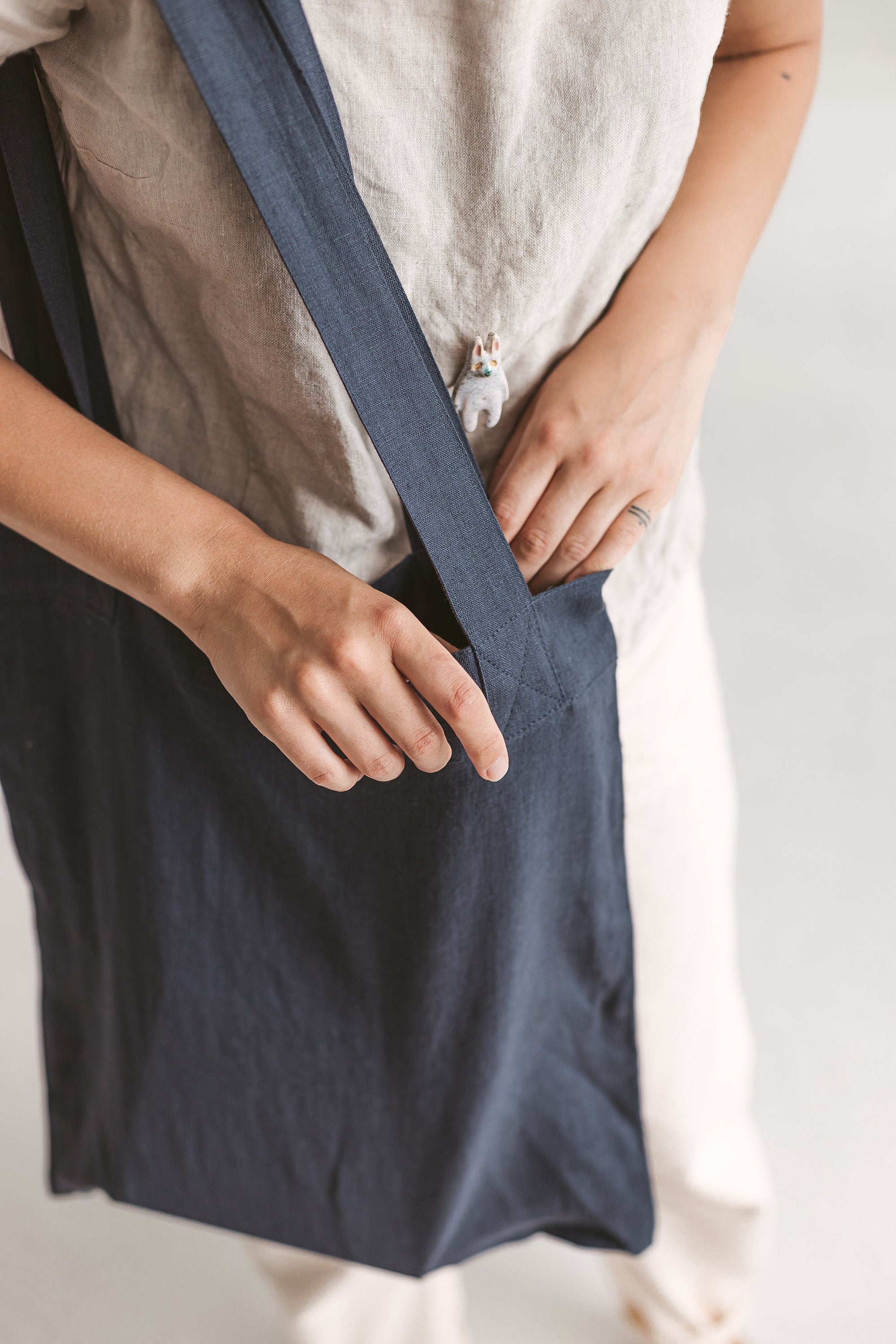 Set Of 2 Honey Linen Tote Bags