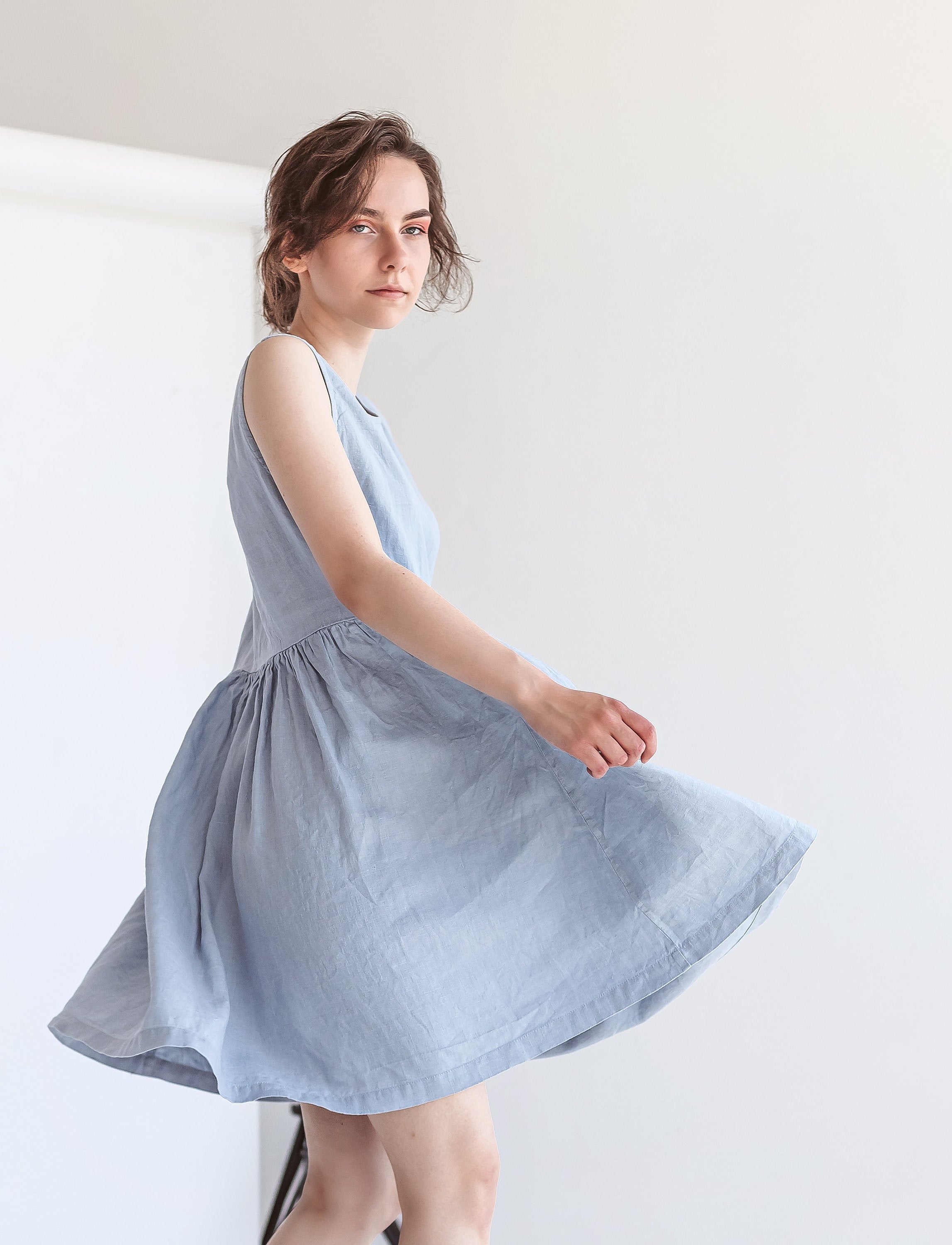 Ice Blue Linen Dress