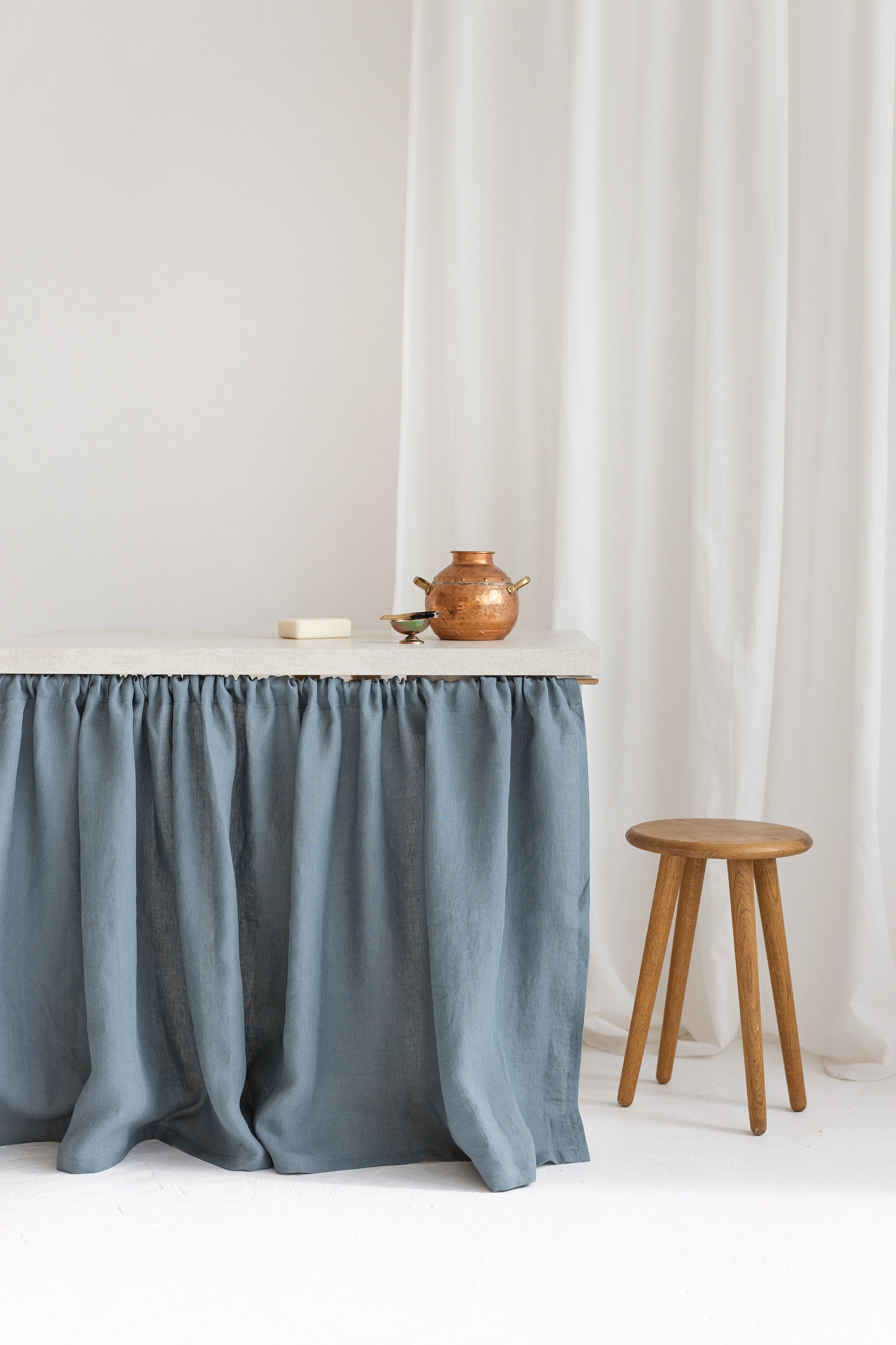 Dusty Blue Linen Sink Skirt