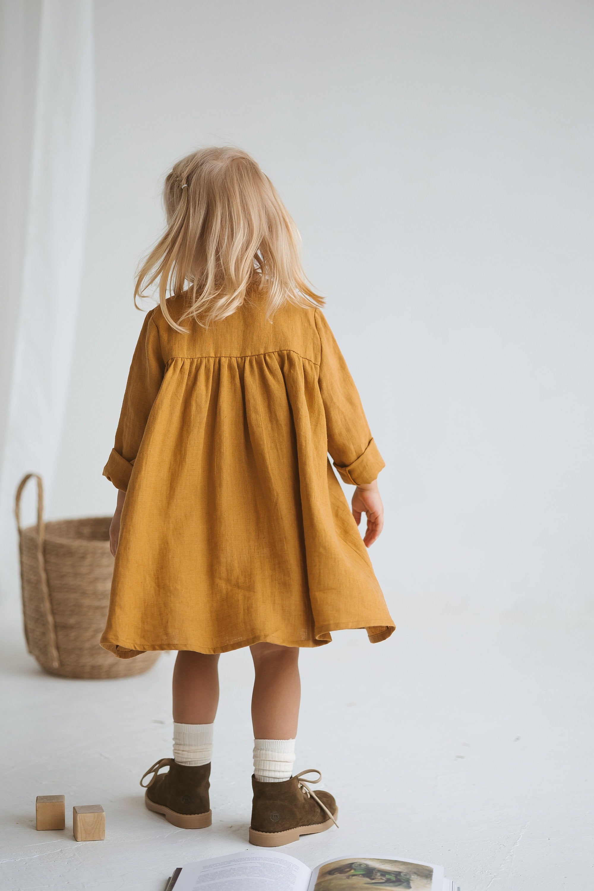 Girls Linen Dress With Buttons