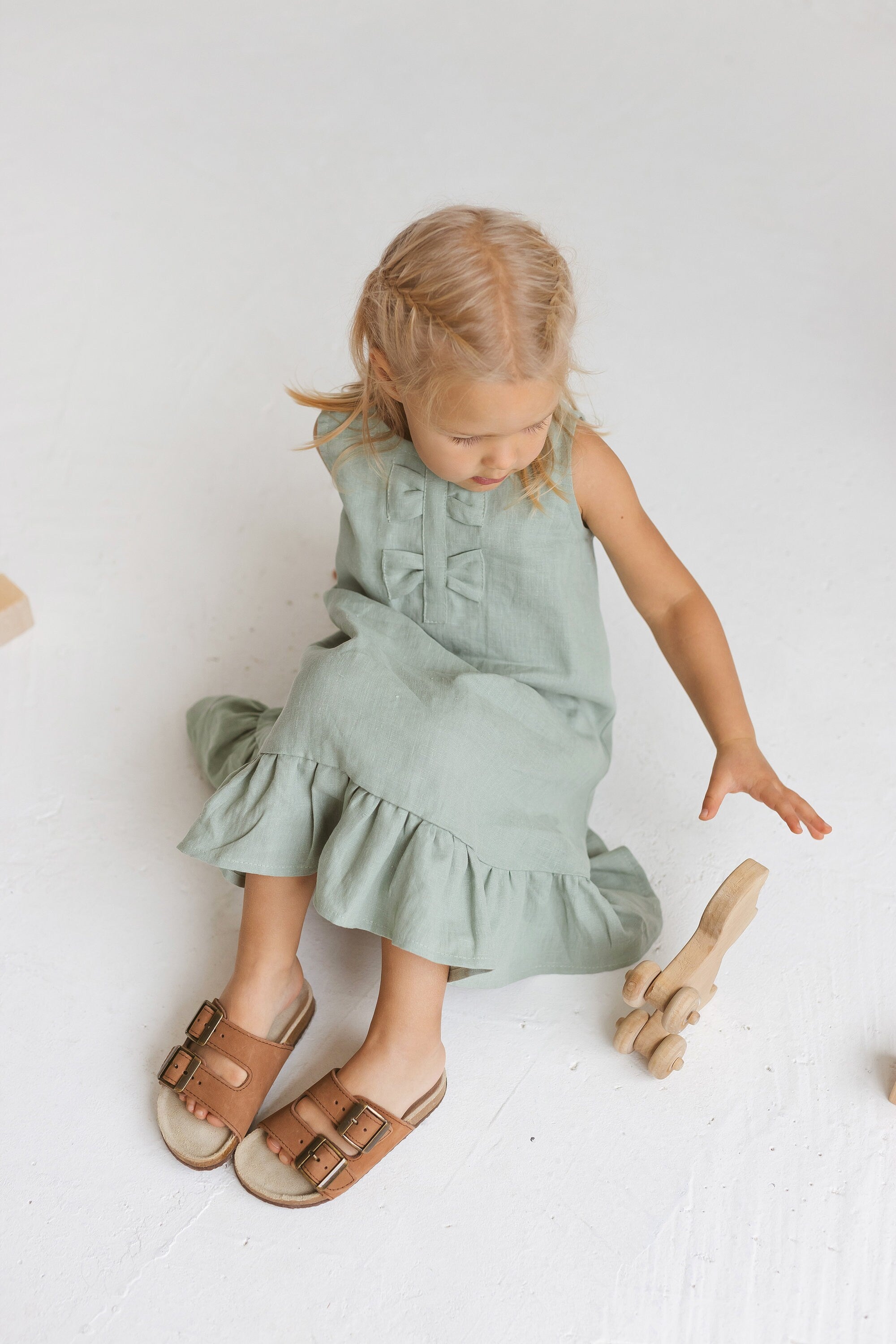 Sage Linen Girls Dress