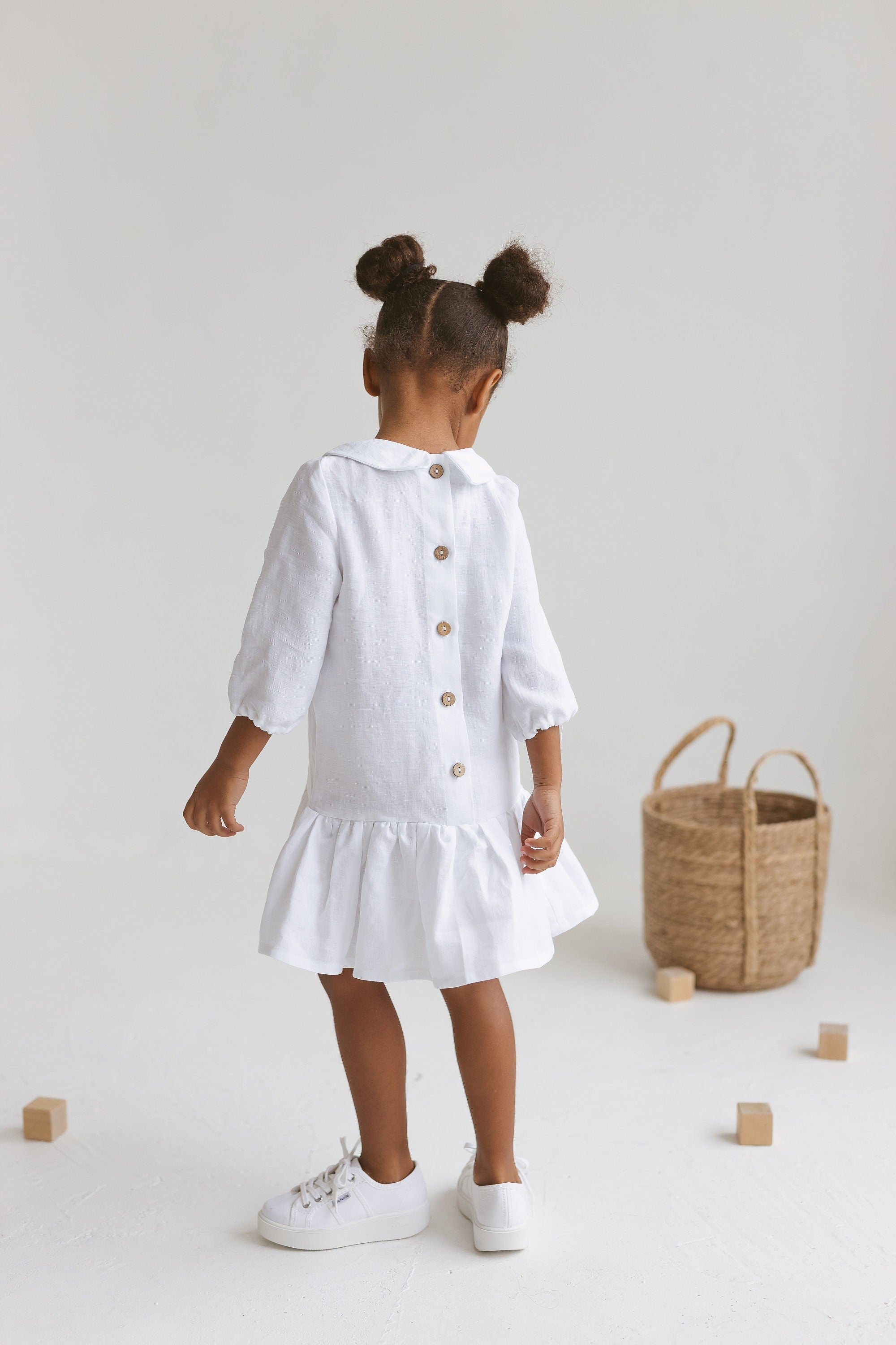 White Linen Girls Dress