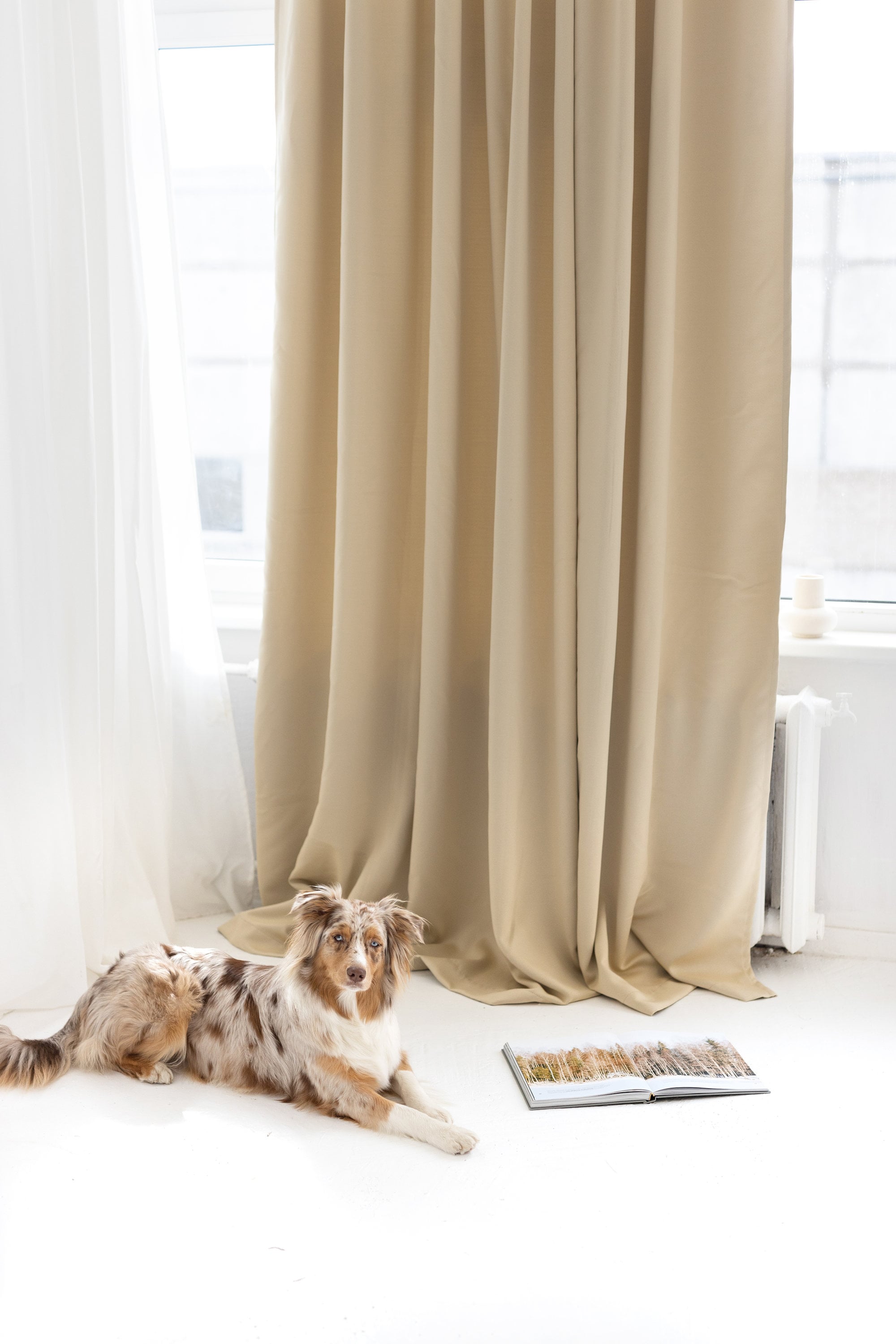 108"/276 cm Wide Beige Blackout Curtain
