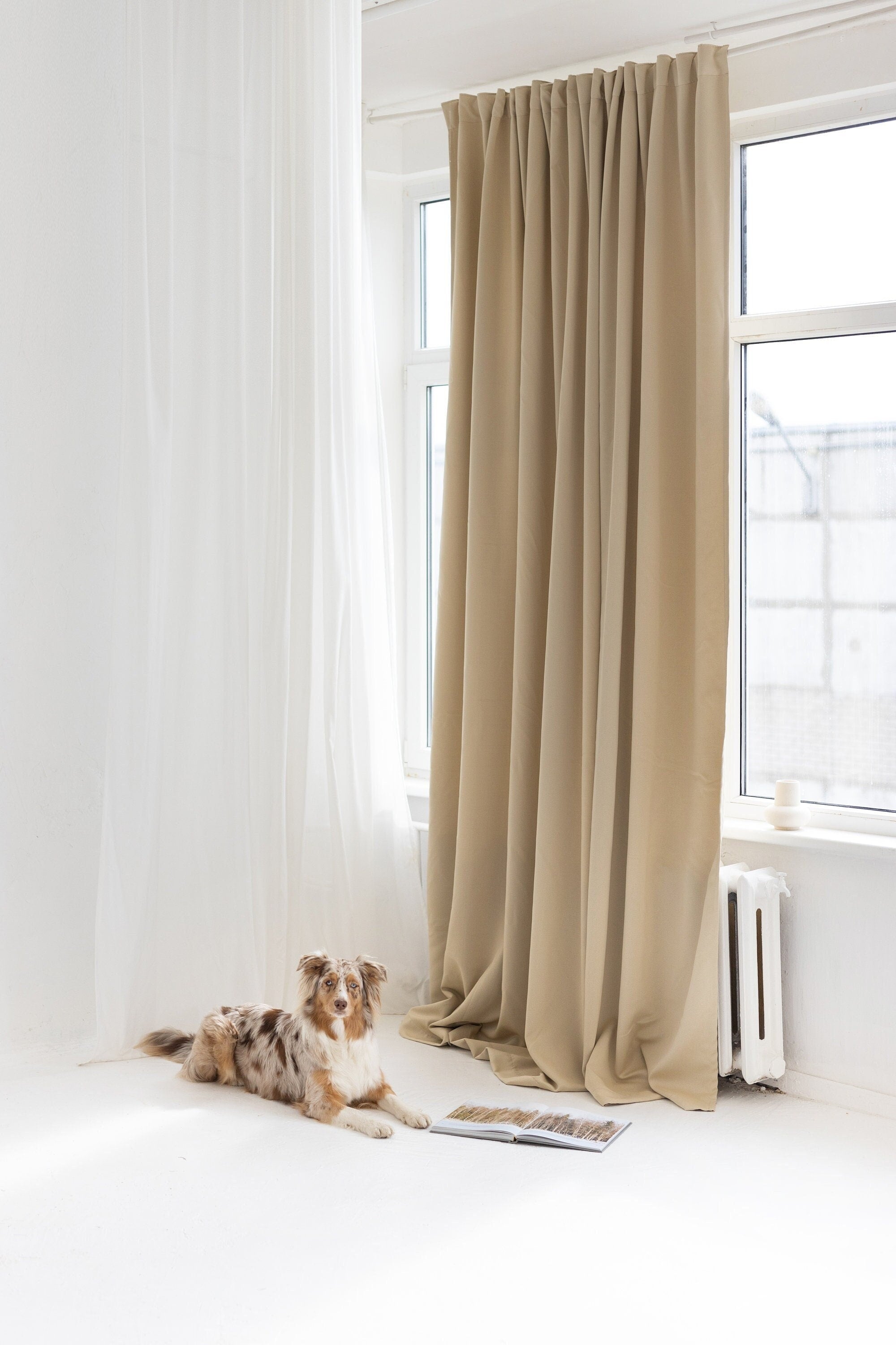 108"/276 cm Wide Beige Blackout Curtain