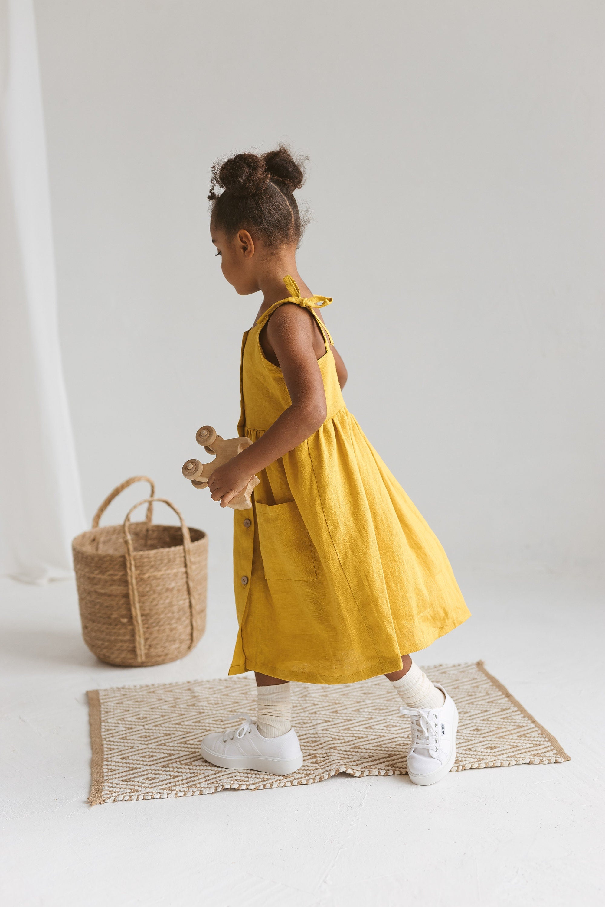 Girls Linen Pinafore Dress
