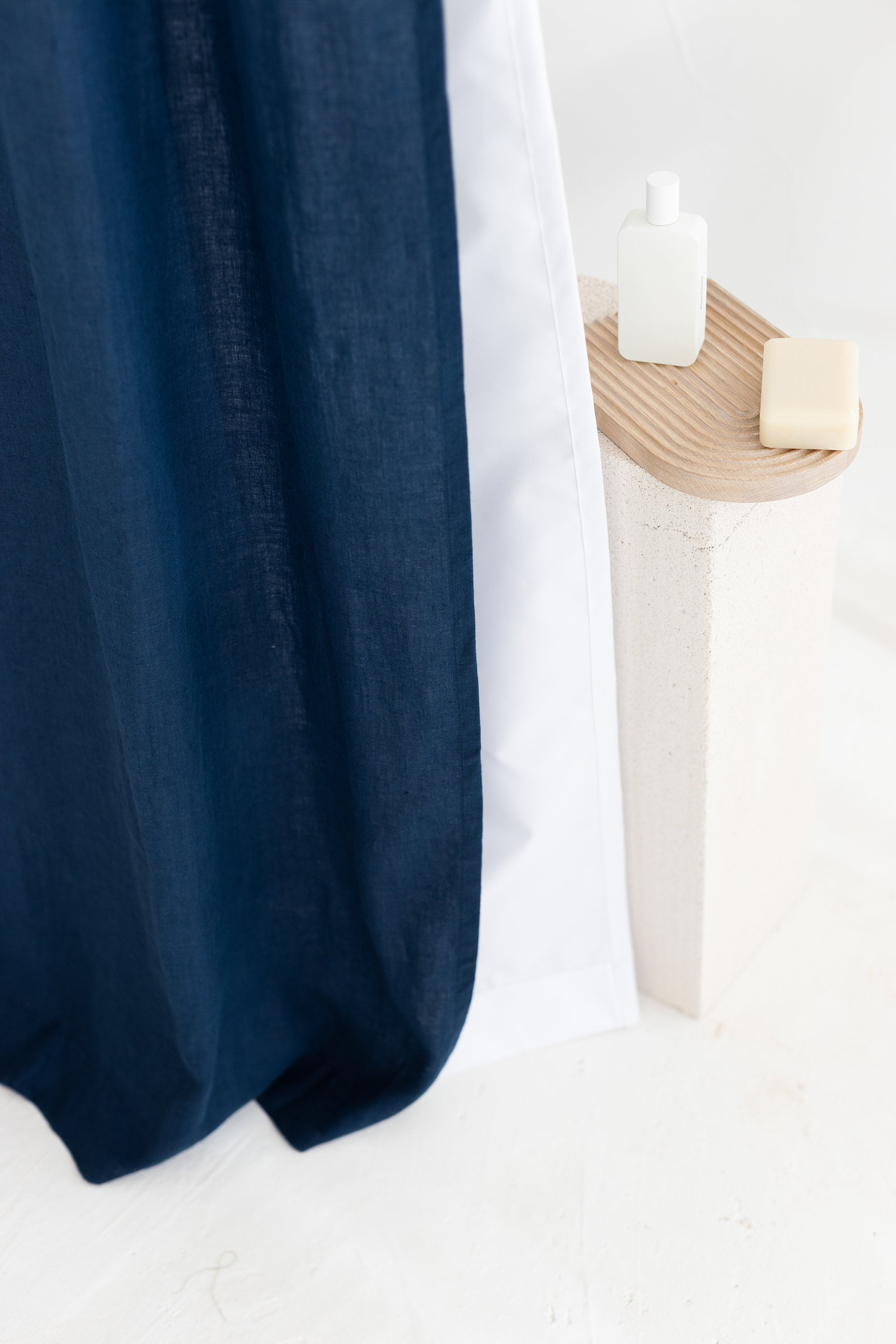 Waterproof Steel Blue Linen Shower Curtain 140CM / 55&