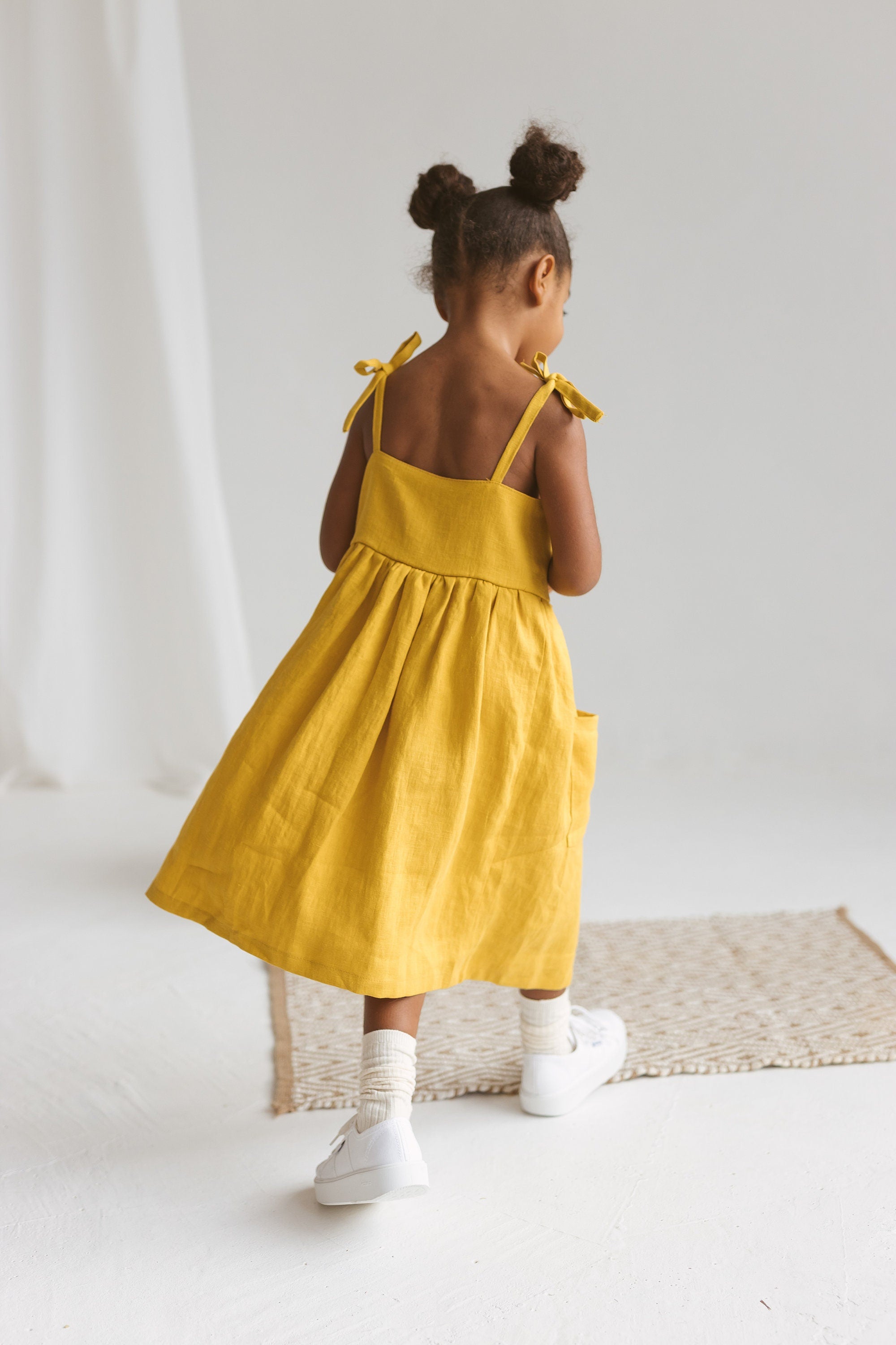 Girls Linen Pinafore Dress