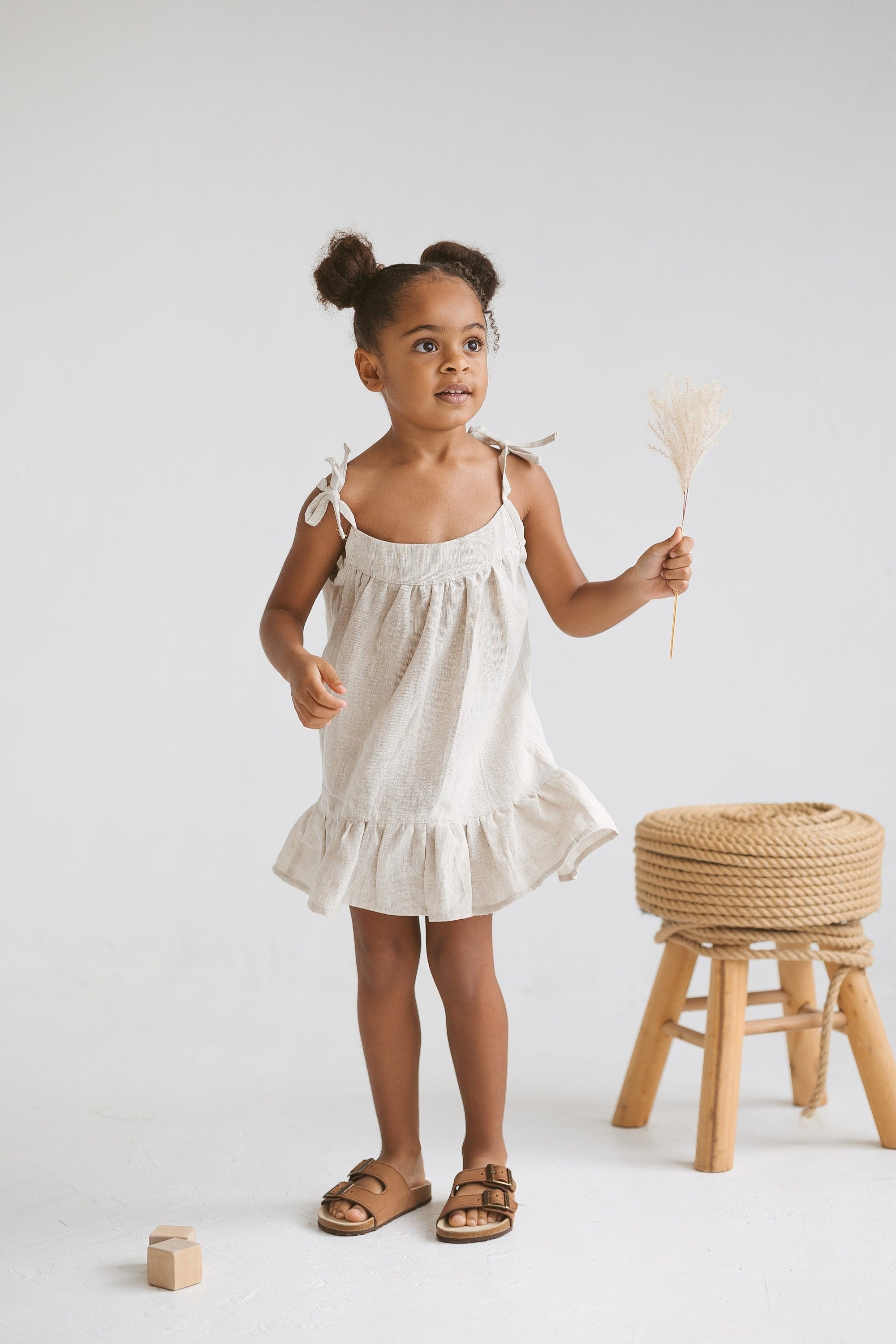 Natural light Linen Girls Dress